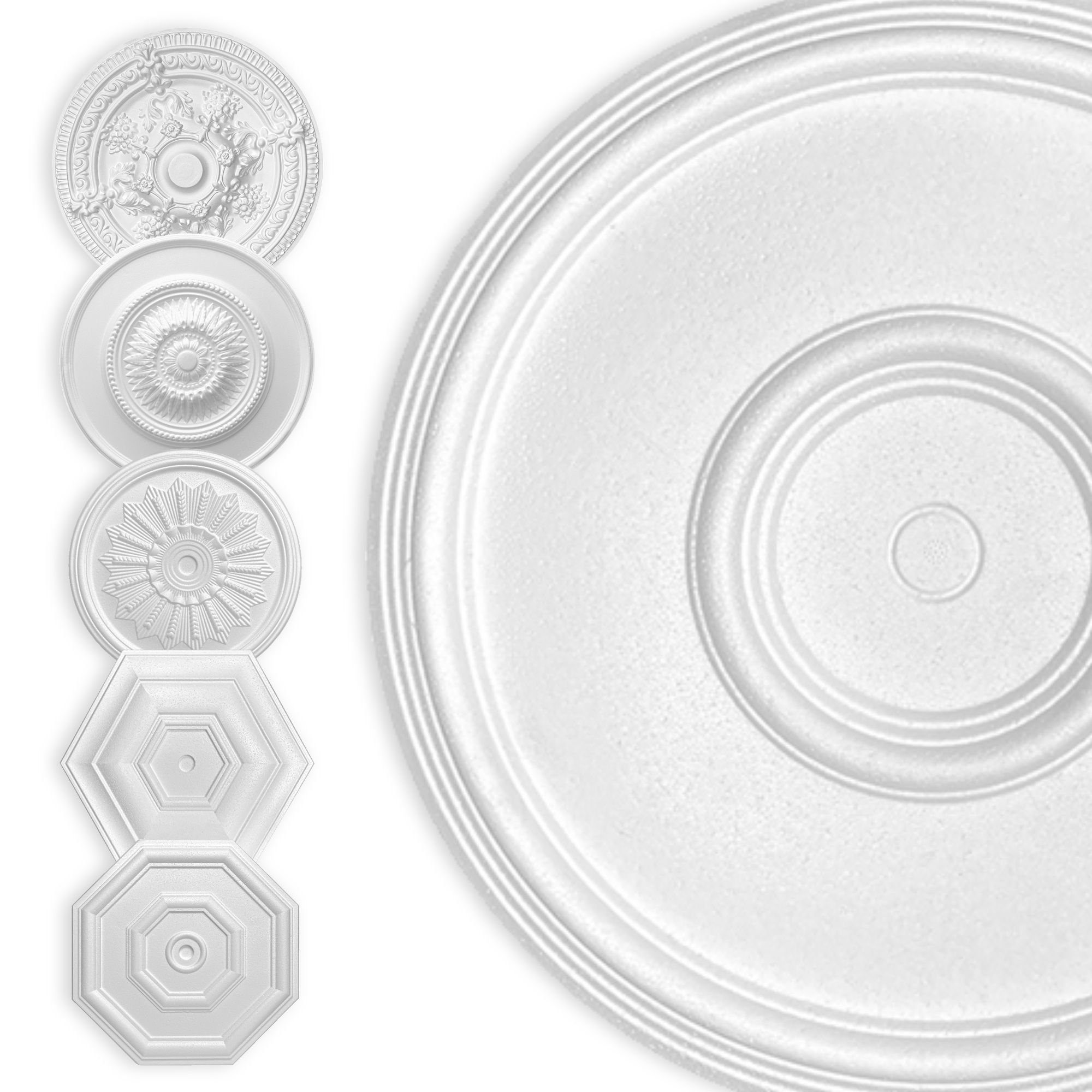 Hexim Wanddekoobjekt Kreis 40cm (HEXIM Stuckrosette aus EPS Styropor weiß - Deckenrosette weiß, Zierelement, Stuck (Hexim) Wanddeko Wohnzimmer Decke Polystyrol)