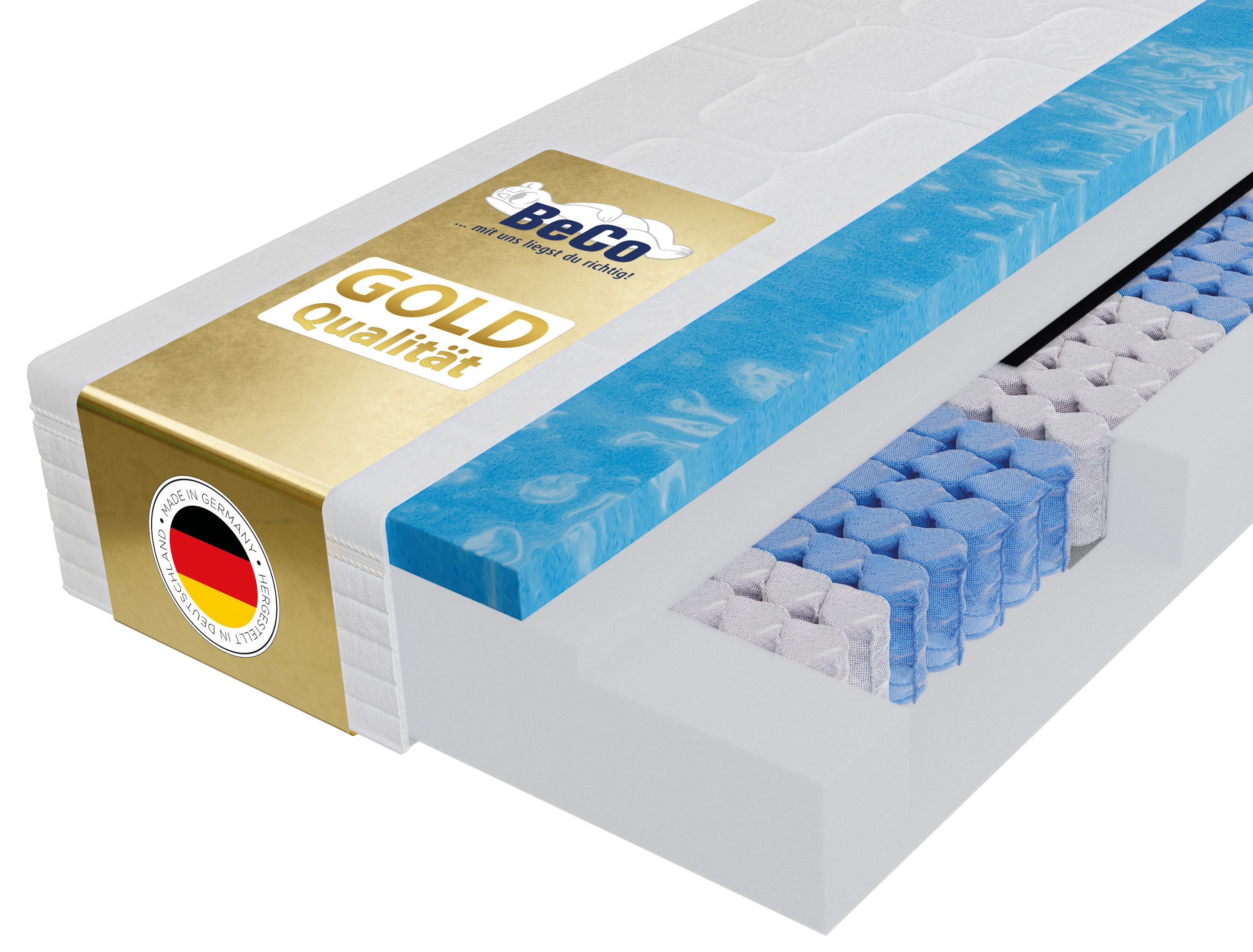 Taschenfederkernmatratze Royal Komfort Gel – GOLD TFK-Matratze mit Geltopper für Luxusschlaf, Beco, 26 cm hoch, Mit integriertem Geltopper, Wendematratze, Ideal auch in 140x200