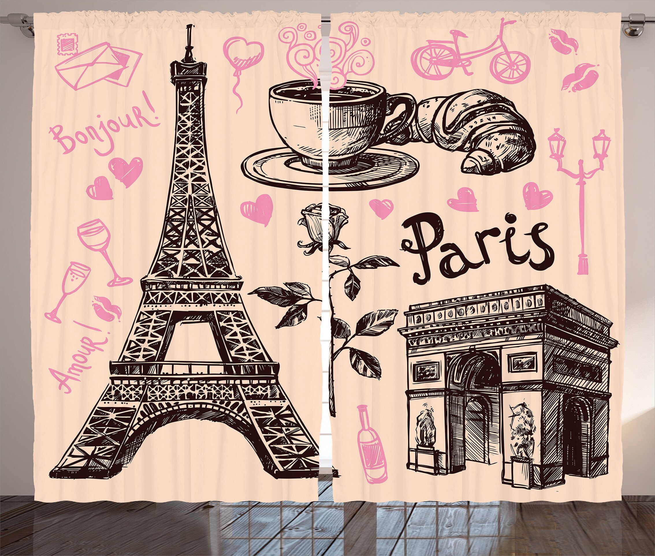 Vorhang Abakuhaus, Eiffel Kräuselband Schlafzimmer und Schlaufen Eiffelturm mit Gardine Paris Haken, Bäckerei in