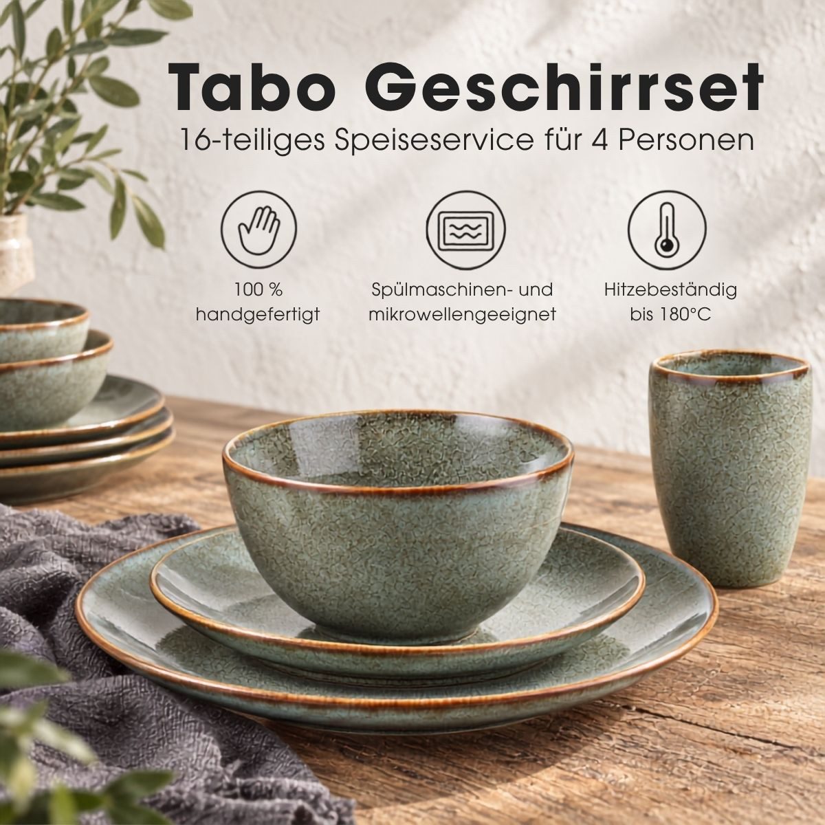 Mica Decorations Geschirr-Set Mica Decorations Tabo Geschirrset gruen 16 Stueck, Keramisch – Bild 2 von 5