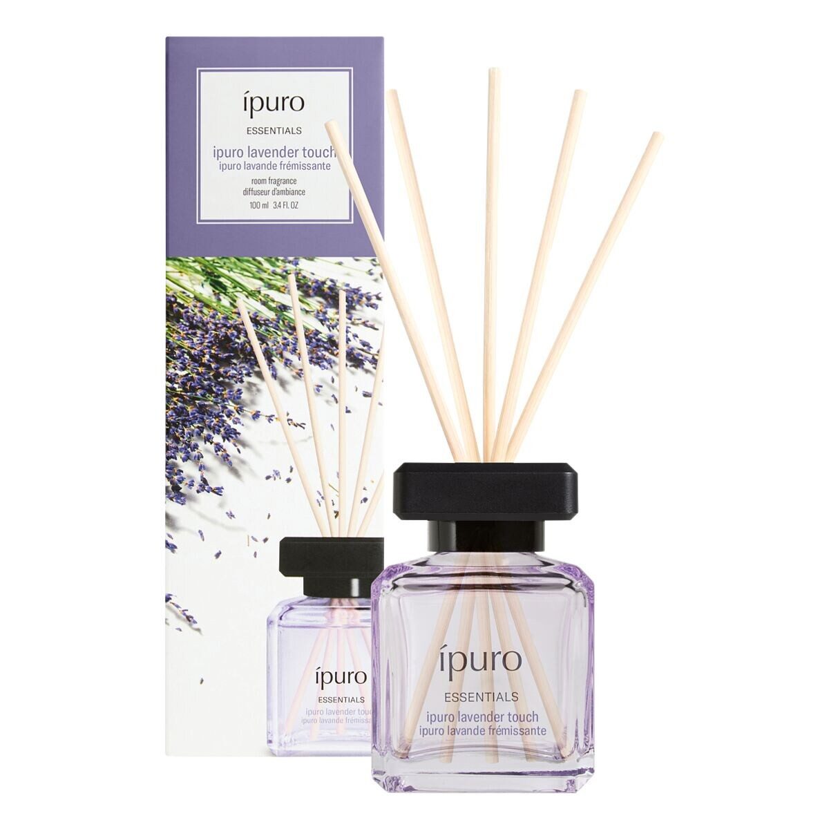 IPURO Raumduft Lavender Touch, 100 ml, Glasflakon mit Rattan-Holzstäbchen