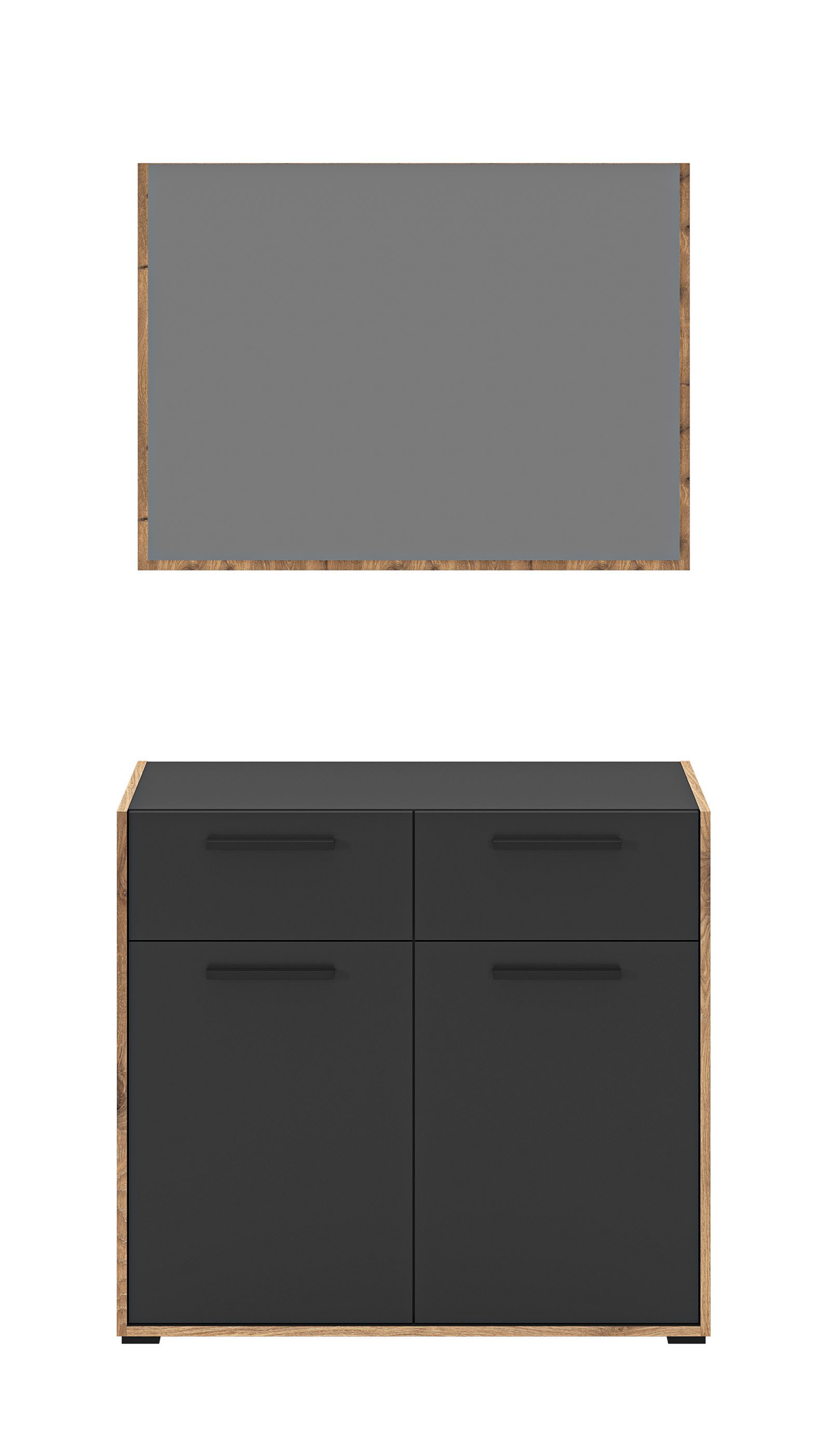 furnling Garderoben-Set Burea, (2-St., Kommode, Spiegel), 2 Schubladen, 2 Türen, pflegeleichte Oberfläche, Breite 95 cm