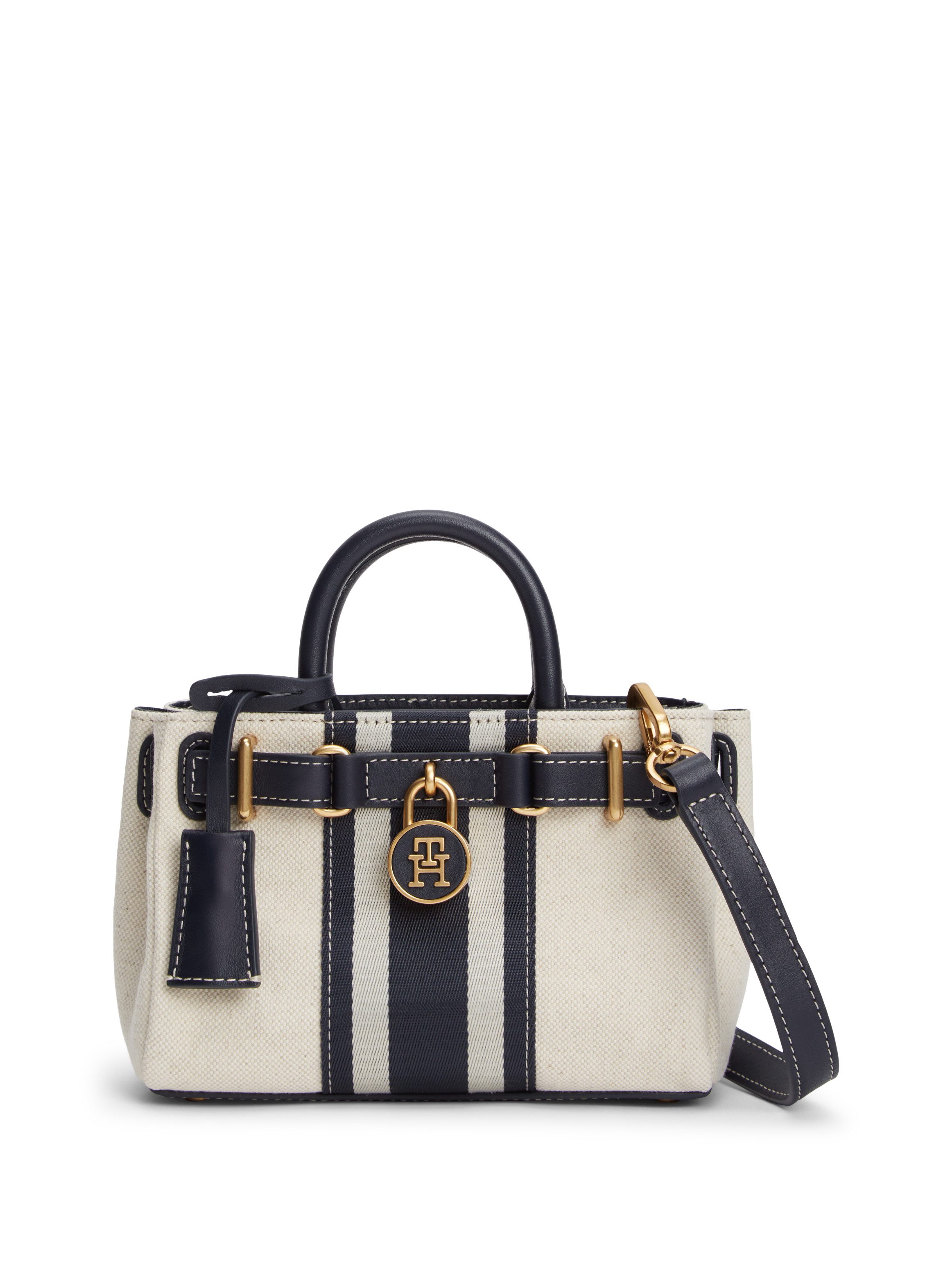 Tommy Hilfiger Tragetasche AMERICAN ICON MICRO TOTE CANVAS, Damen Handtasche, Minibag, Umhängetasche mit Schloss-Schmuckelement