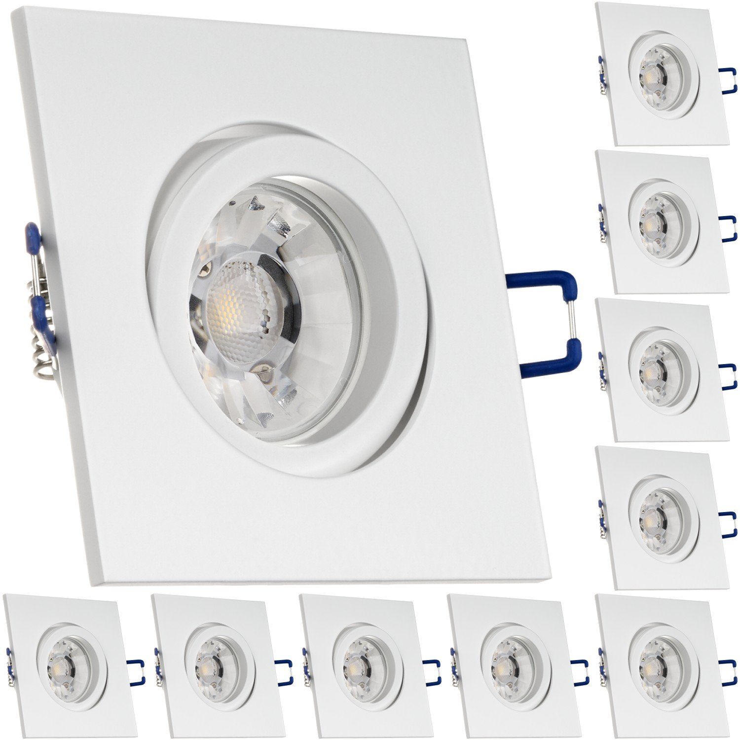 LEDANDO LED Einbaustrahler 10er Einbaustrahler Set für die Spanndecke Weiß matt mit LED GU10 Mark