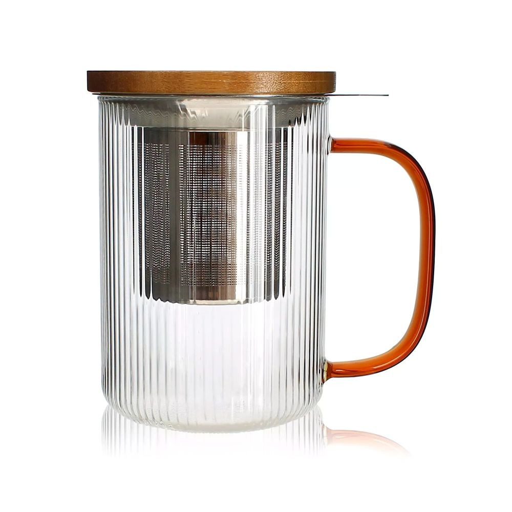Ogo Living Tasse Tasse OGO LIVING - Karl Teetasse 450 ml aus Glas mit Deckel aus Holz