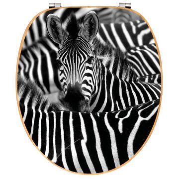 banjado WC-Sitz Bambus Motiv Zebras (umweltfreundliches Material, Edelstahl Scharniere), 44 x 38 x 5 cm