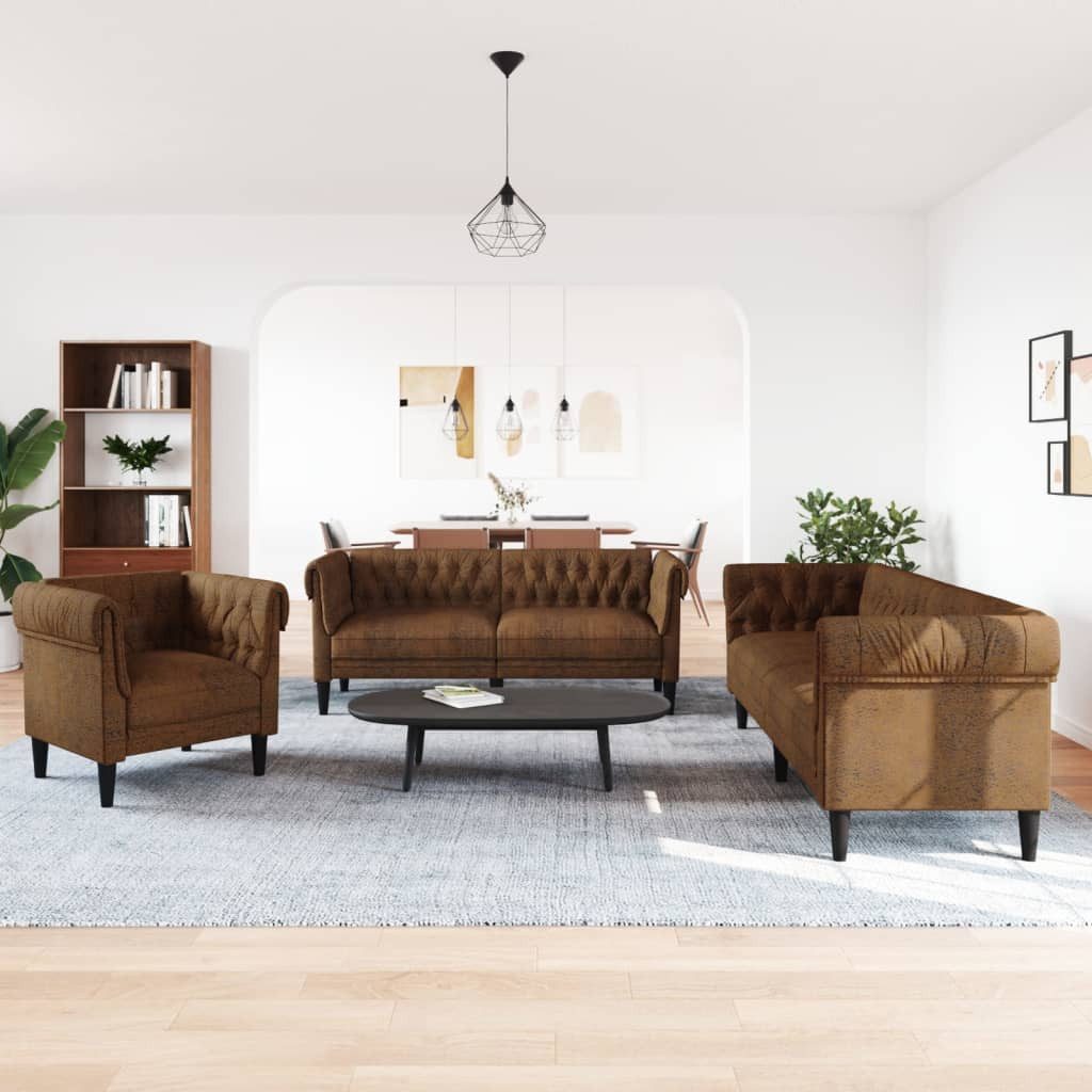 vidaXL Sofa 3-tlg. Sofagarnitur Braun Stoff günstig online kaufen