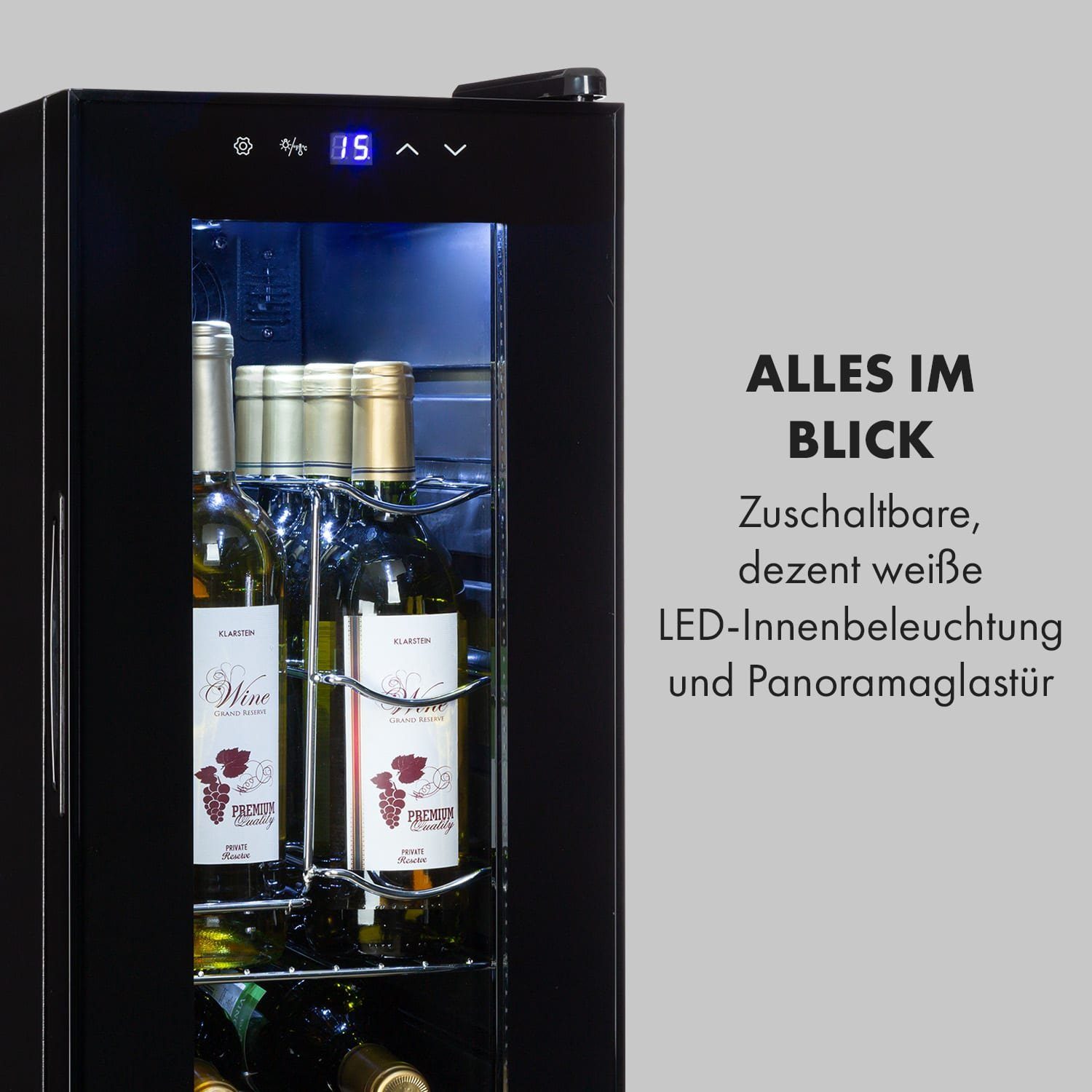 Flaschenkühlschrank Klarstein Kühlschrank Weinschrank Uno, Slim 12 Shiraz 0,75l,Wein á 12 Weinkühlschrank Weintemperierschrank für Standardflaschen