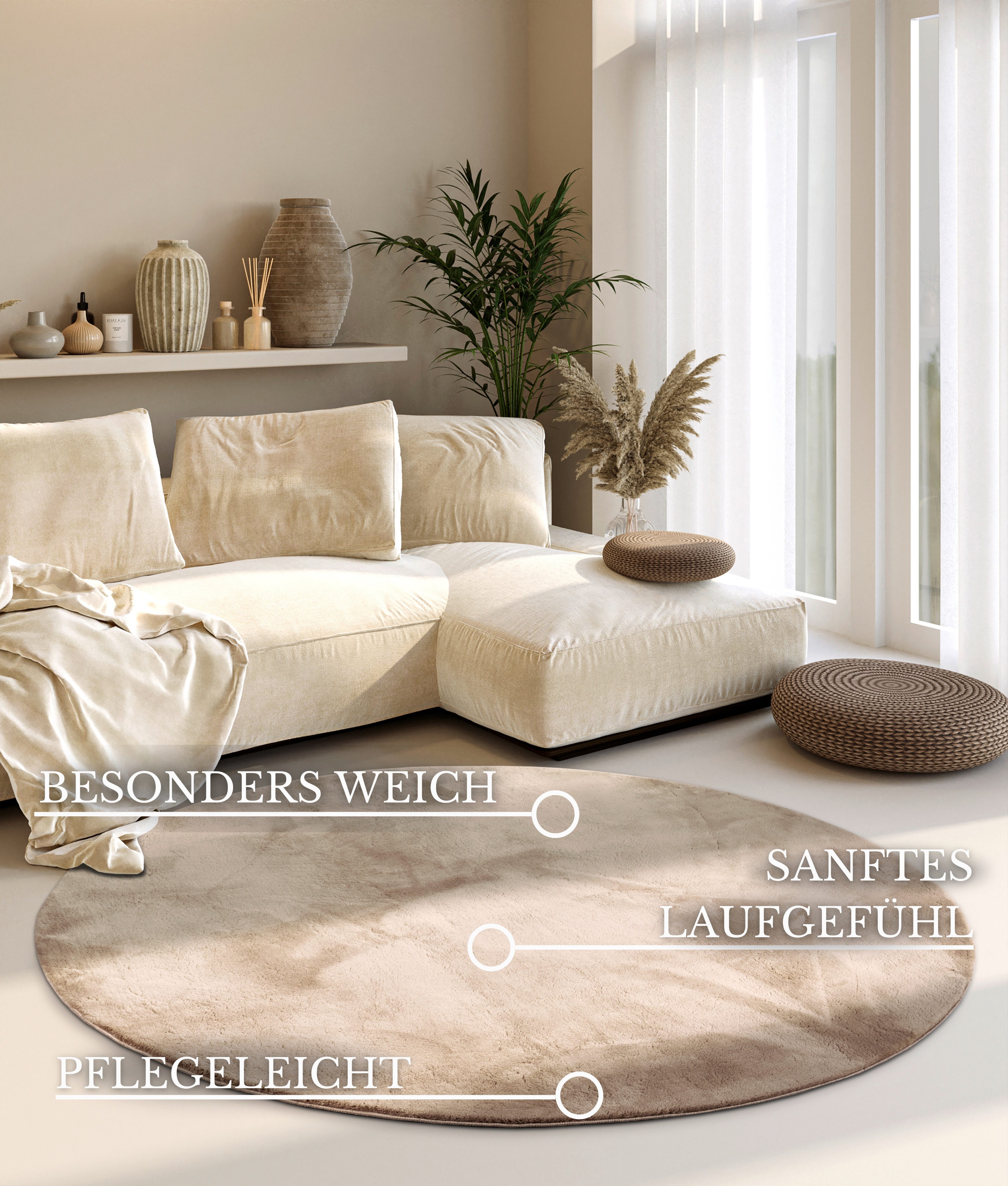 Villeroy & Boch Teppich Leon, rund, Höhe: 15 mm, Langflor, Shaggy, einfarbig, flauschig, weich, glänzend, modern, uni
