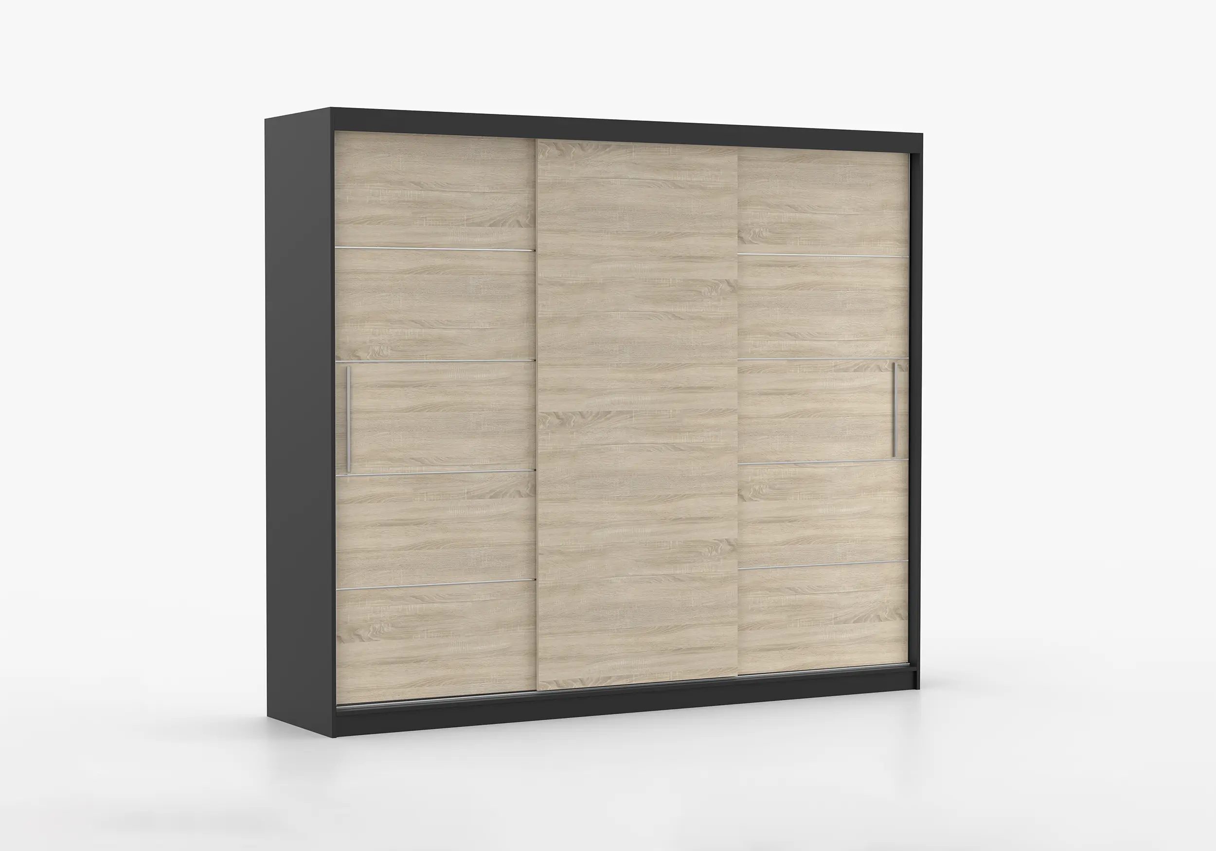 imoebel24 Schwebetürenschrank ALBA II 250 cm - Schwarz Matt / Sonoma