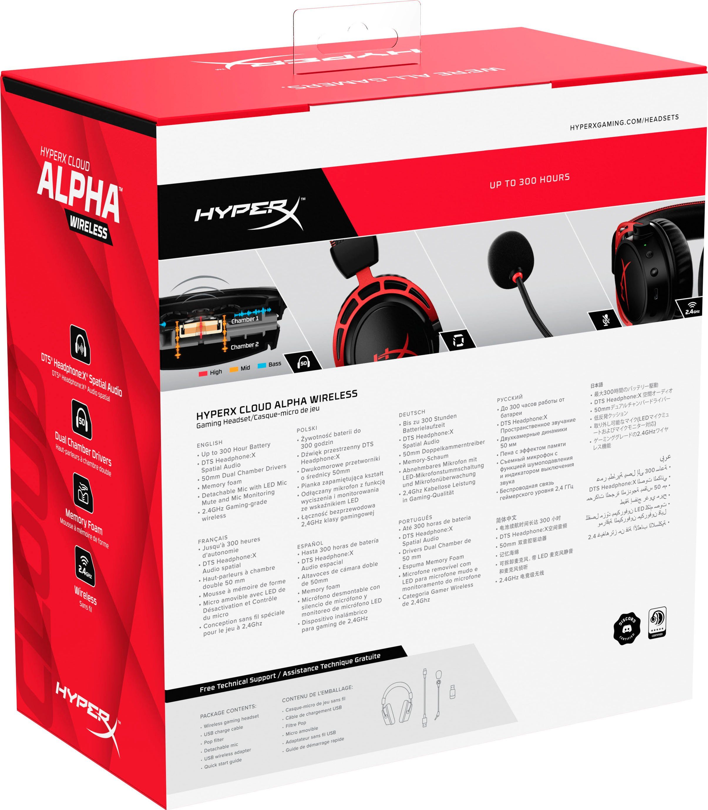 Alpha HyperX Wireless abnehmbar, (LED Rauschunterdrückung) Cloud Mikrofon Ladestandsanzeige, Gaming-Headset