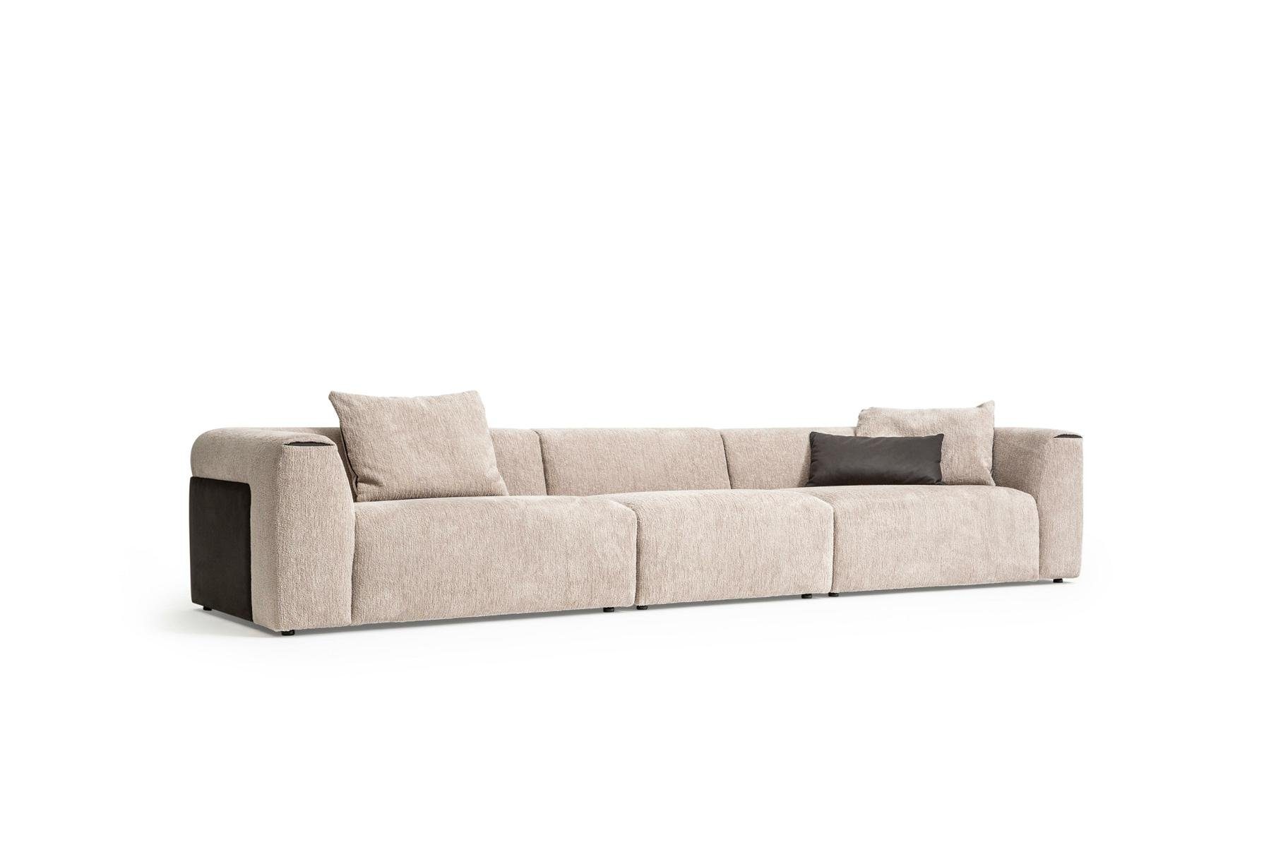 JVmoebel Big-Sofa Beige Designer Couch mit hochwertiger Textiloberfläche und Holzrahmen, 3 Teile, Made in Europa