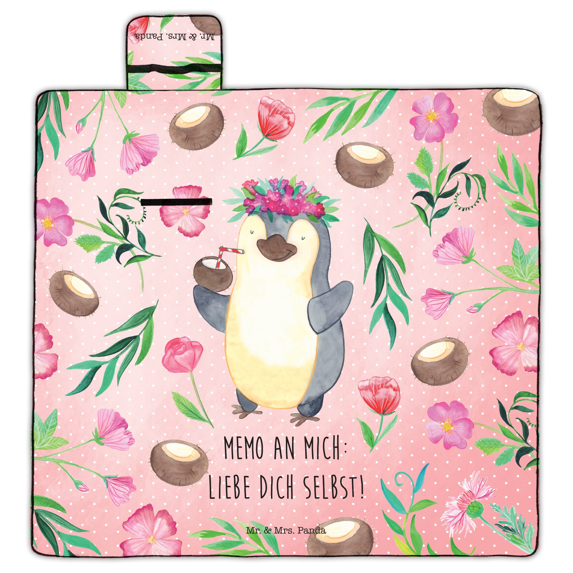 Picknickdecke Pinguin Kokosnuss - Geschenk, erholt, Urlaub, Aloha, Campingdecke, Fe, Mr. & Mrs. Panda