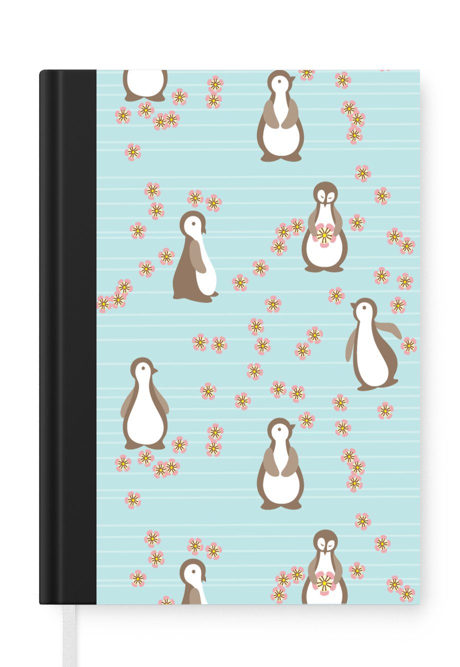 MuchoWow Notizbuch Blumen - Gestaltung - Pinguin, Journal, Merkzettel, Tagebuch, Notizheft, A5, 98 Seiten, Haushaltsbuch