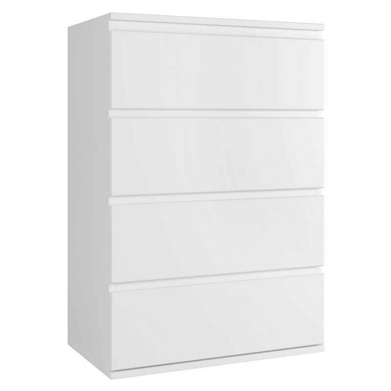 Homfa Kommode, Sideboard mit 4 Schubladen, Schubladenschrank, weiß, aus Holz, 55x33x80cm