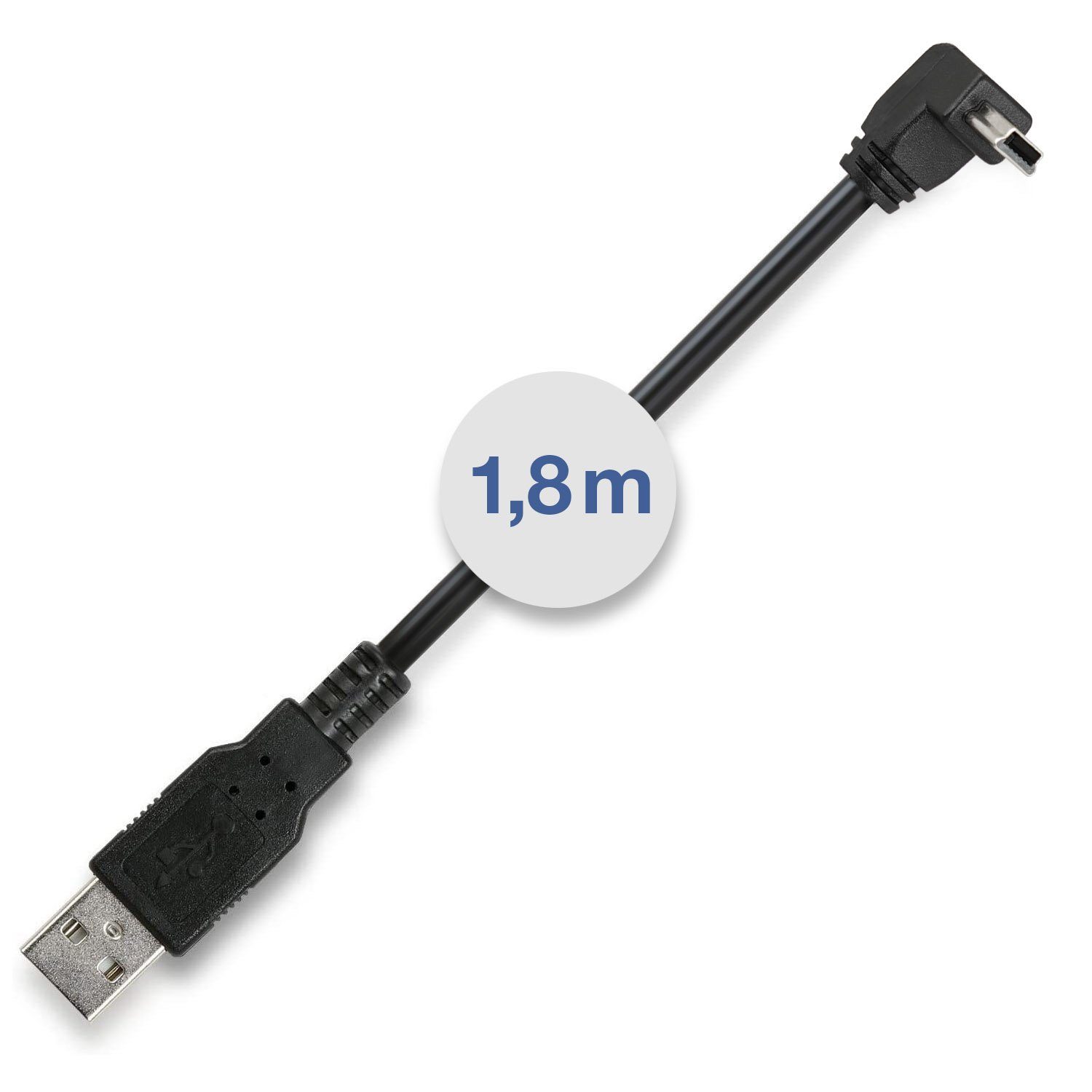 Wicked Chili 1,8m MiniUSB Ladekabel für Navi; 90° abgewinkelt Gaming-Controllerkabel, 90° abgewinkel, Mini USB. USB-A (180 cm), 90° abgewinkelter mini-USB Stecker ideal für Auto-Navigationsgerät