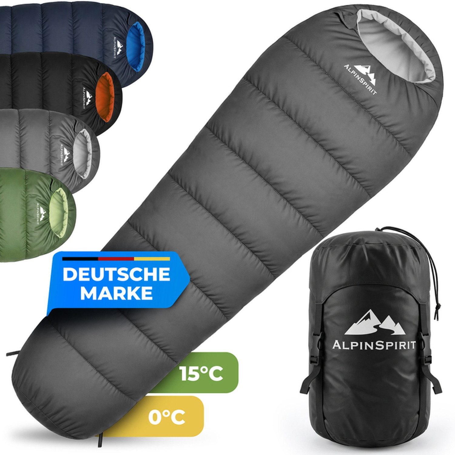 AlpinSpirit Mumienschlafsack [Ultraleicht] 3 Jahreszeiten Sommer & Winter, Packmaß, 210x75 cm (Festival, Trekking, Outdoor, Camping), 2 Wege Reißverschluss, 3 Jahreszeiten, Wasserabweisend