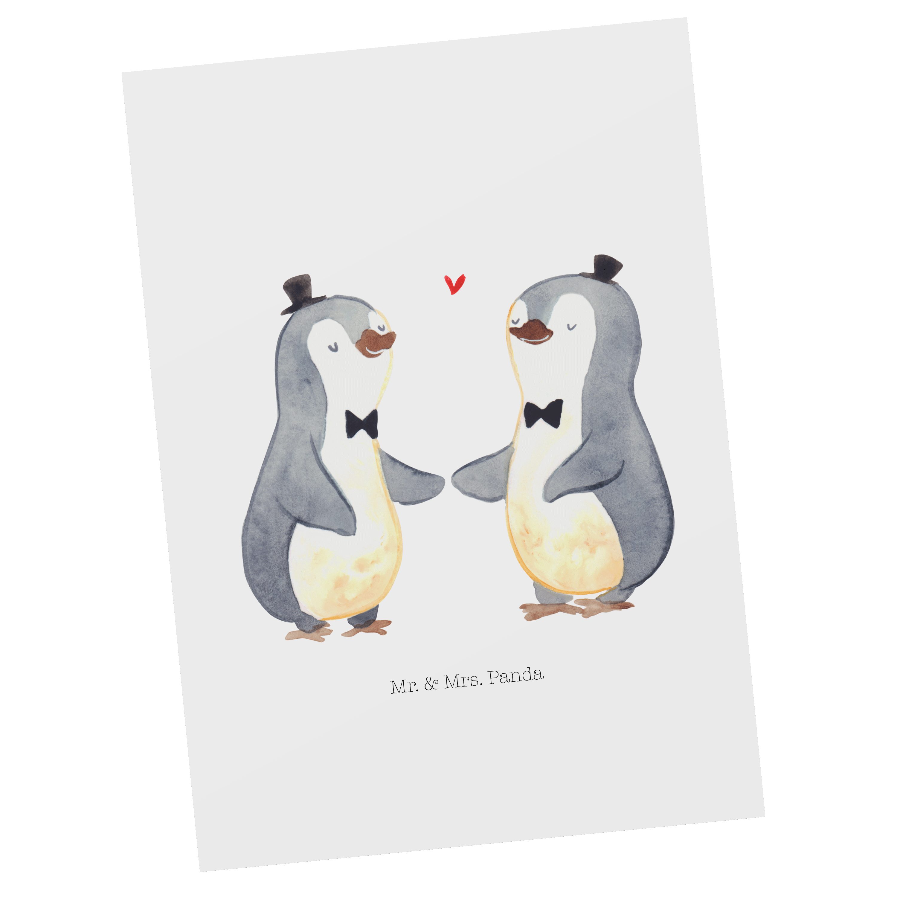 Mr. & Mrs. Panda Postkarte Pinguin Pärchen Gay Pride - Weiß - Geschenk, Geburtstagskarte, Einlad