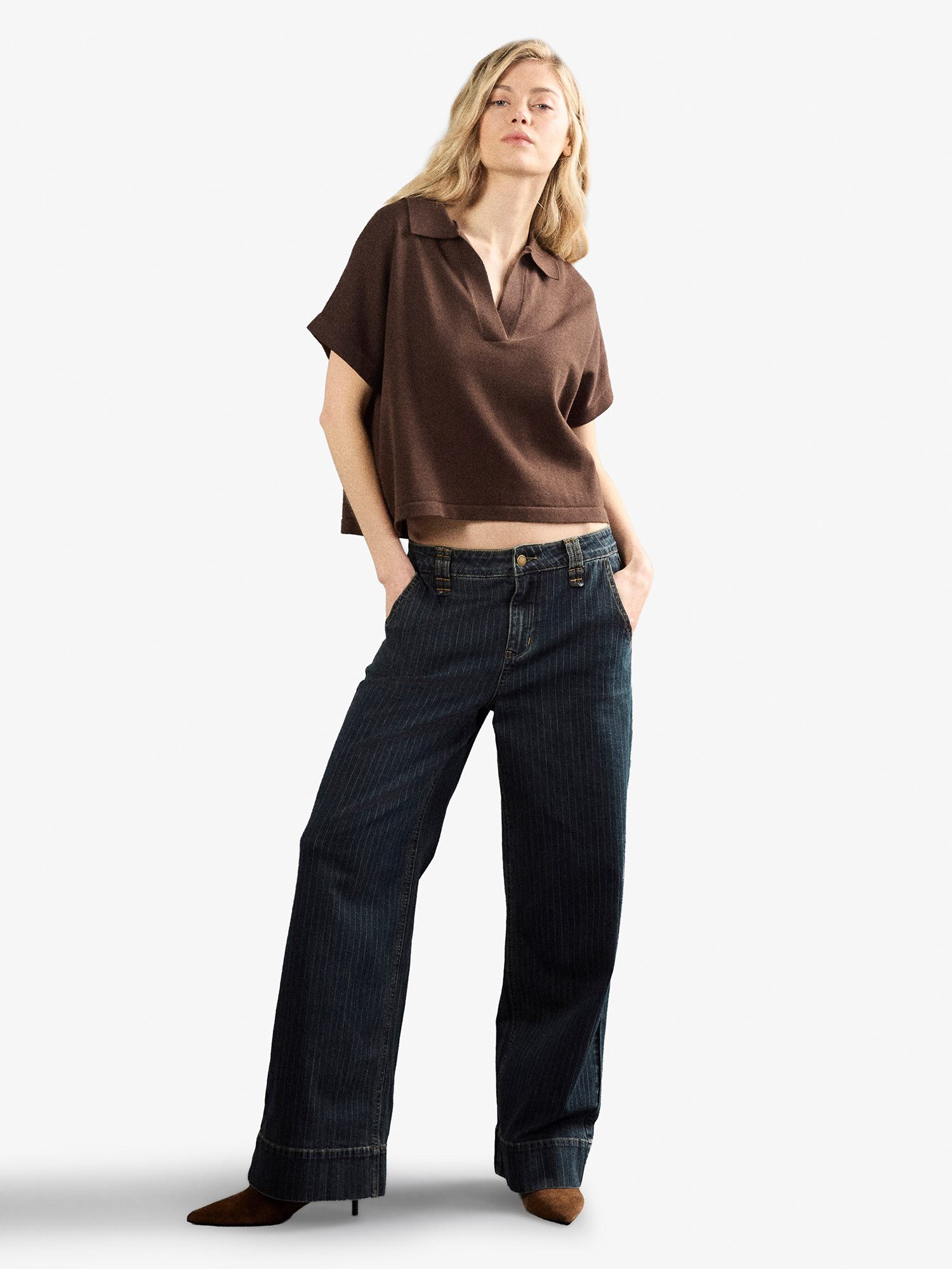 Apricot Weite Jeans Nadelstreifen-Jeans mit weitem Bein