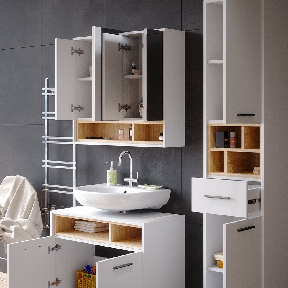 Vicco Badezimmerspiegelschrank Beatrice, Weiß/Sonoma, 80 x 72 cm (1-St)