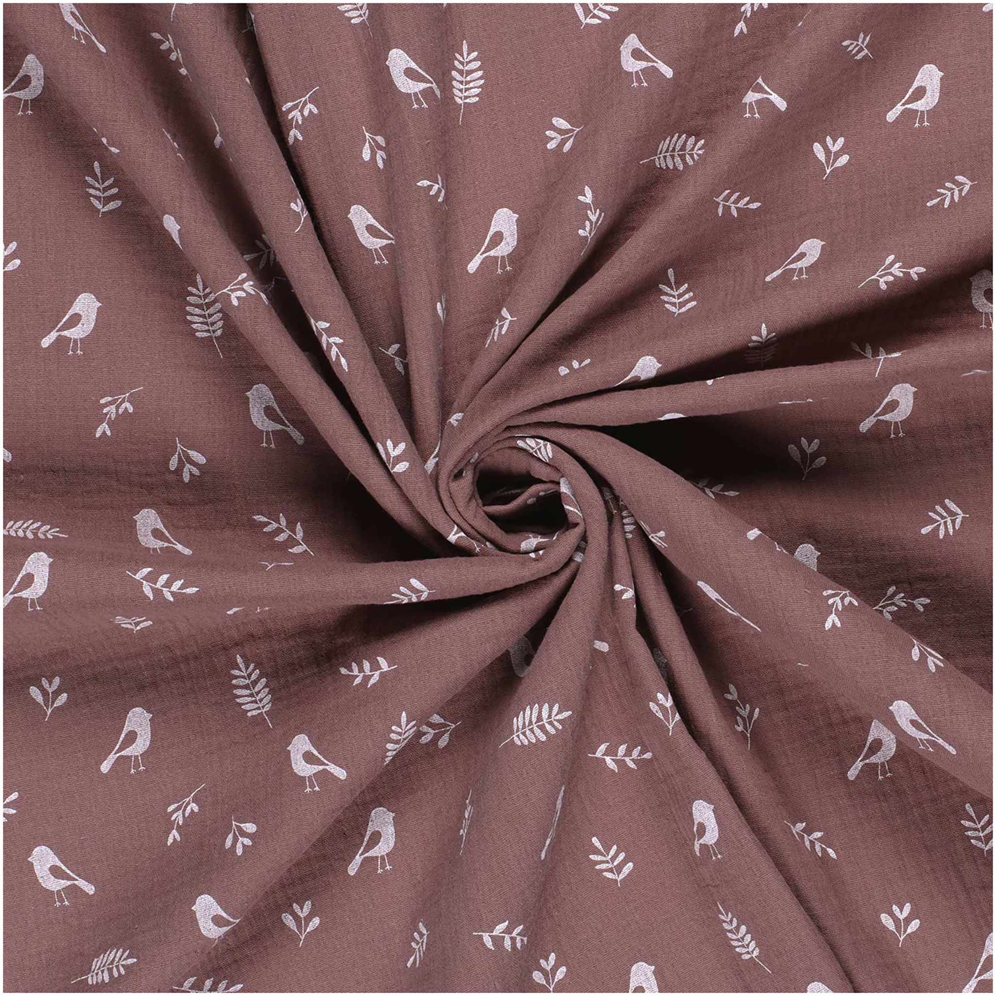 maDDma Stoff Musselin-Stoff bedruckte Vögel ab 50x130cm uni Mulltuch, 243 - mauve