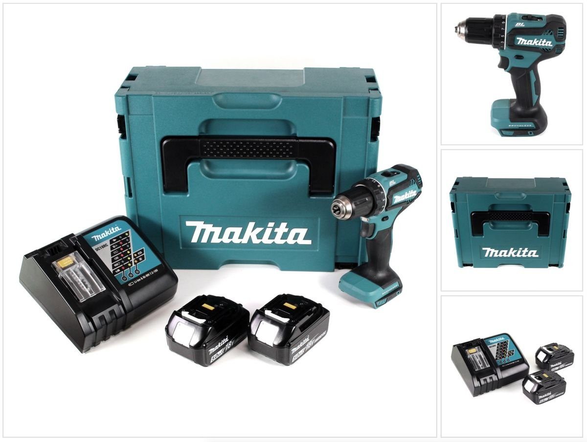 Säulenbohrmaschine DDF 485 RTJ Akku Bohrschrauber 18V 50Nm im Makpac + 2x 5,0 Ah Akku +