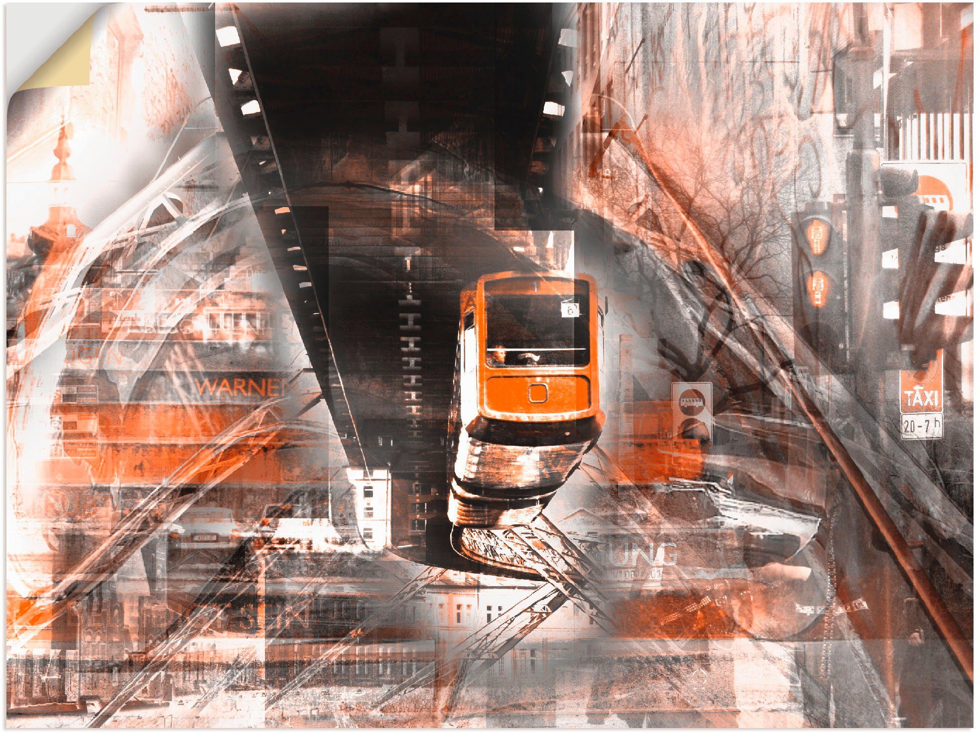 abstrakte Collage, Poster Wuppertal in Wandaufkleber (1 als Skyline versch. Größen Leinwandbild, Artland Züge oder St), Wandbild