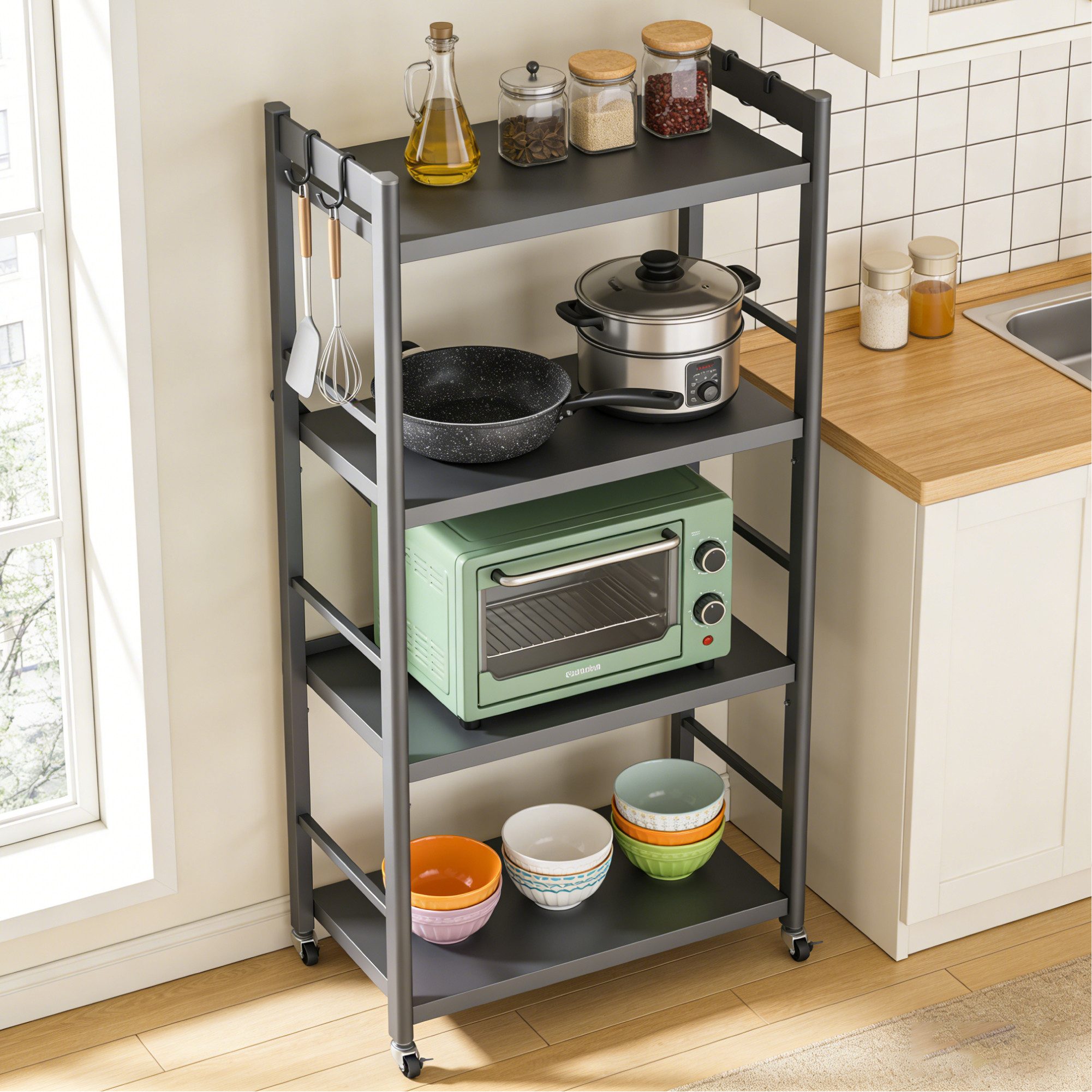 doporro Küchenregal Küchenorganizer mit 4 Ebenen aus verzinktem Stahl 60x41x125cm Reglo-13, Faltbar und flexibel einsetzbar