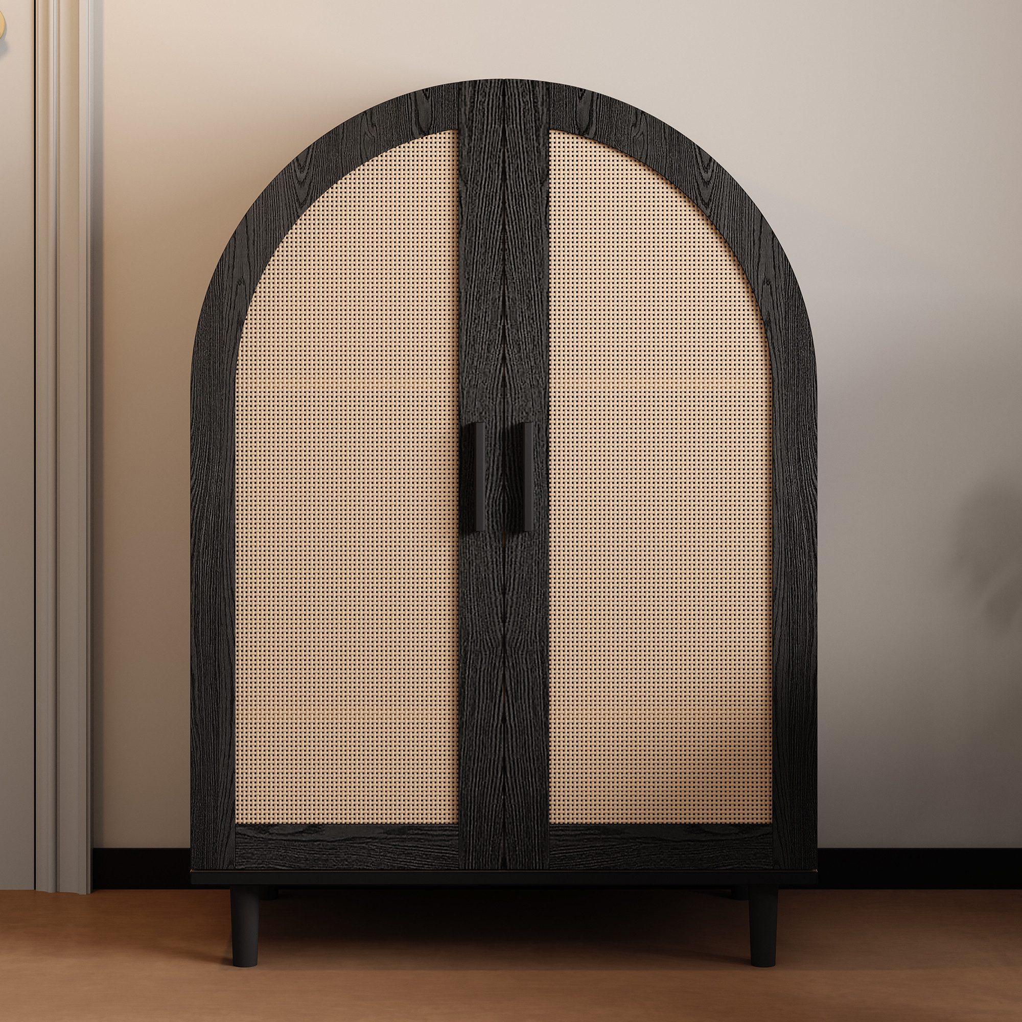 Ulife Schuhschrank mit abgerundeter Außenseite, durchbrochenen Rattantüren günstig online kaufen