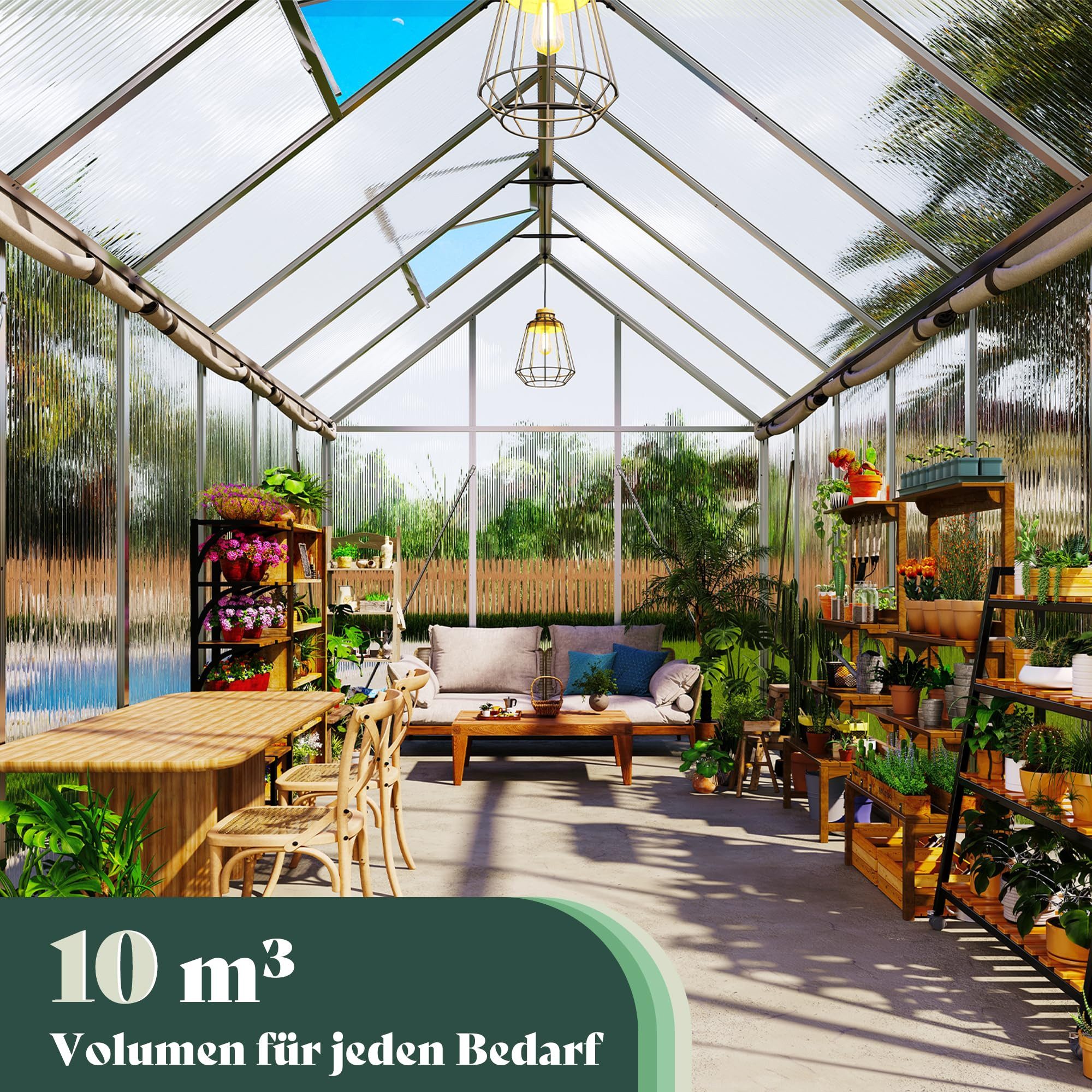 AMERLIFE Gewächshaus mit Schnellmontage & Aluminiumrahmen, 2 Belüftungsfenster, BxTxH: 303 x 181 x 195 cm, 181×303×195 cm, 10 m³ Volumen, UV-beständig & wetterf – Bild 4 von 5