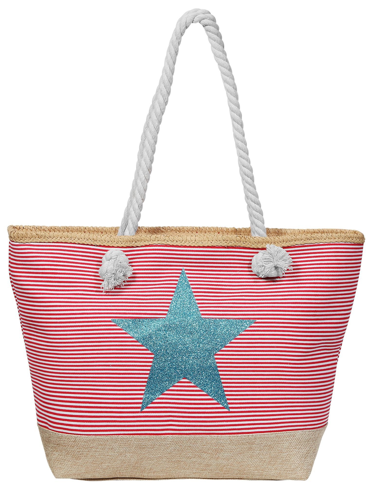 Henkeltasche Naji Damen Handtasche aus Textil mit Stern Motiv, Maße: 49 x 34 x