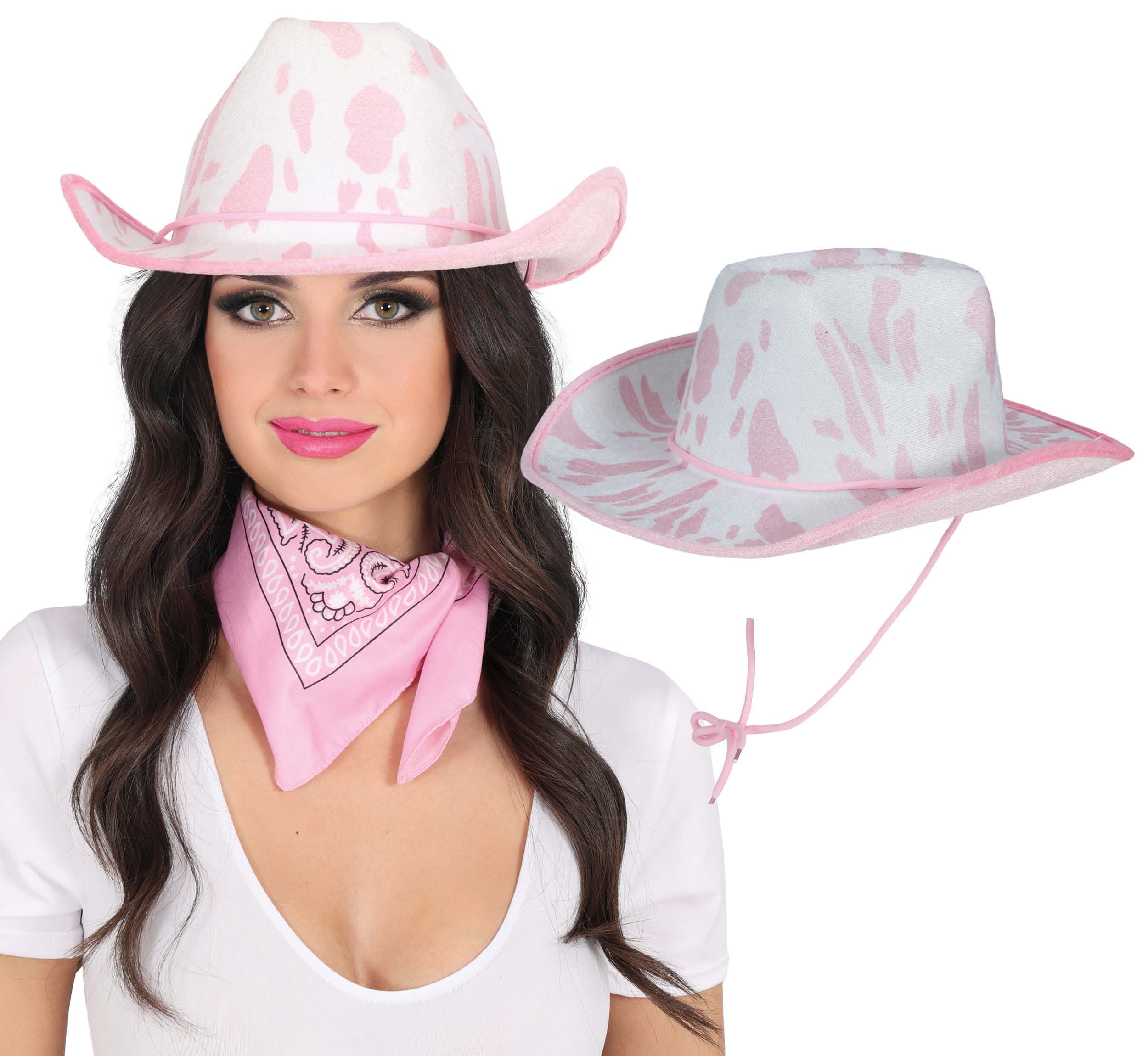 Fiestas Guirca Kostüm, Cowboyhut Rosa Weiß Karneval Western Party Zubehör Eleganter Look Tr