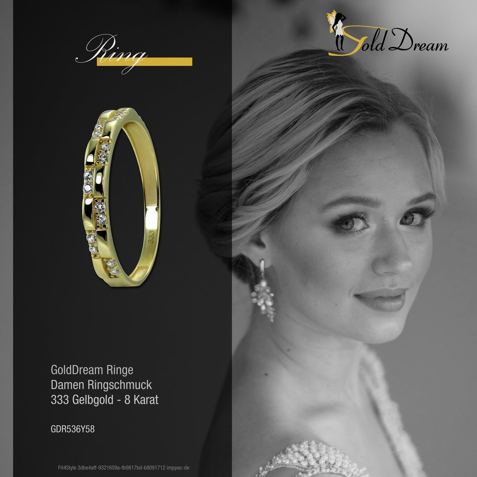 Gold Goldring Fashion Echtgold, GoldDream (Fingerring), GoldDream Fashion Ring Gr.58 gold, Ring weiß Damen Gelbgold 333er