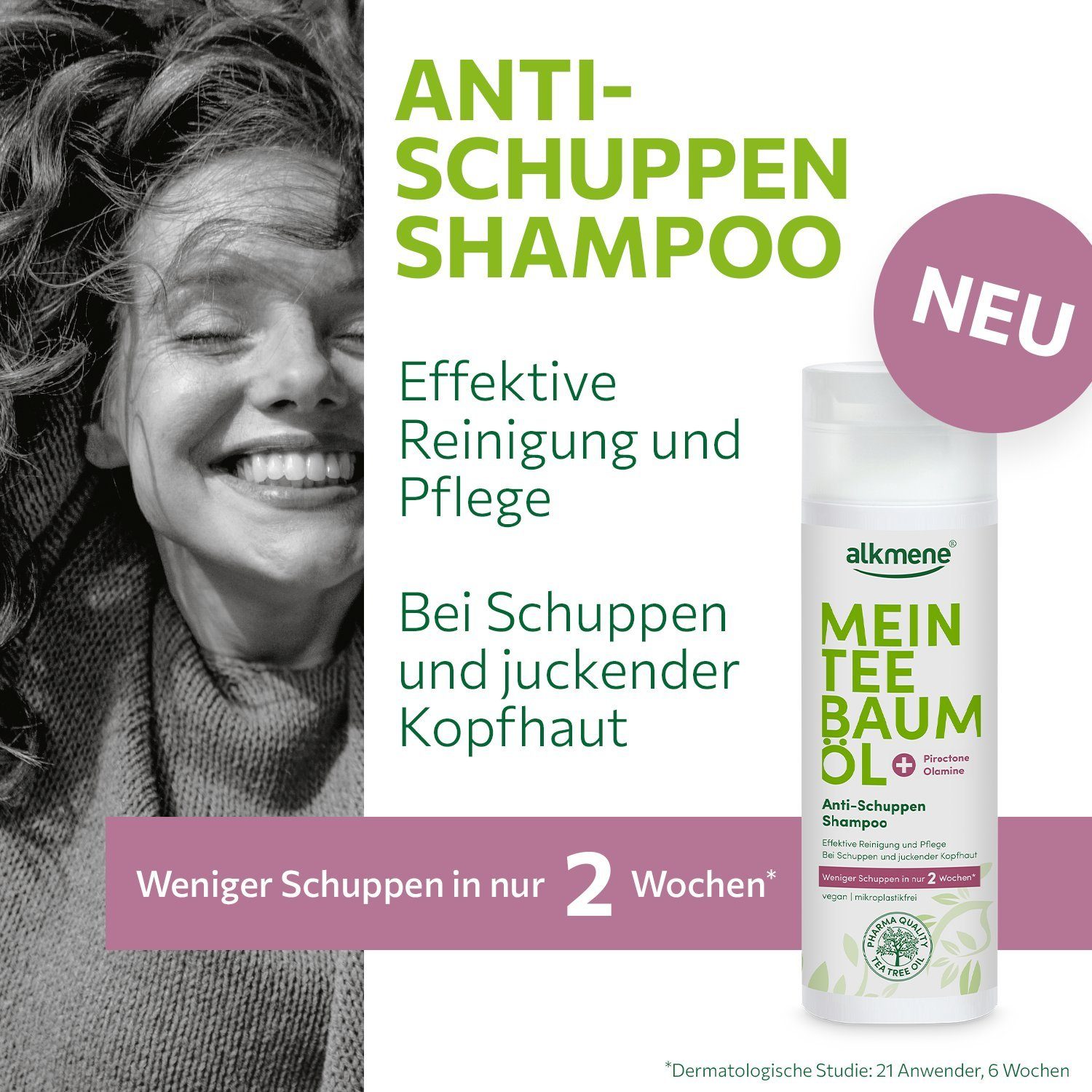 Wochen Shampoo 1-tlg. in Haarshampoo Schuppen 2 vegan, weniger - Schuppen Teebaumöl Anti alkmene