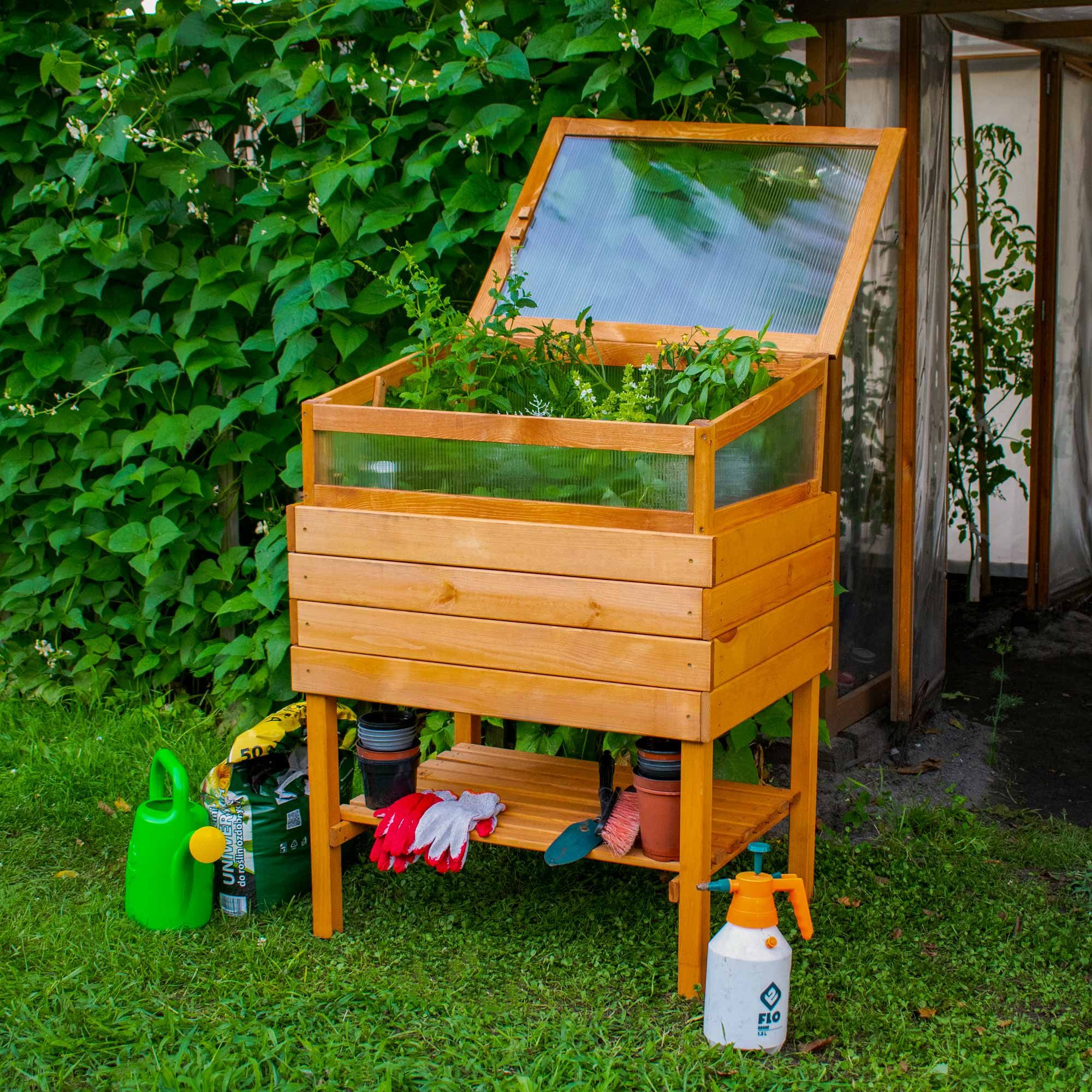 dobar Frühbeetaufsatz Kubus 2.0, hellbraun, aus FSC®-zertifiziertem Kiefernholz und bruchfestem Polycarbonat