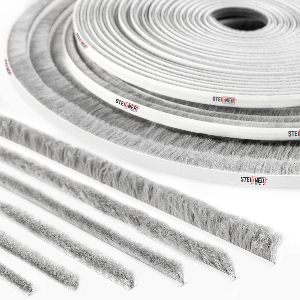 STEIGNER Duschdichtung Bürstendichtung selbstklebend 20mm Bürstenhöhe Türdichtung 5m Länge, L: 500 cm