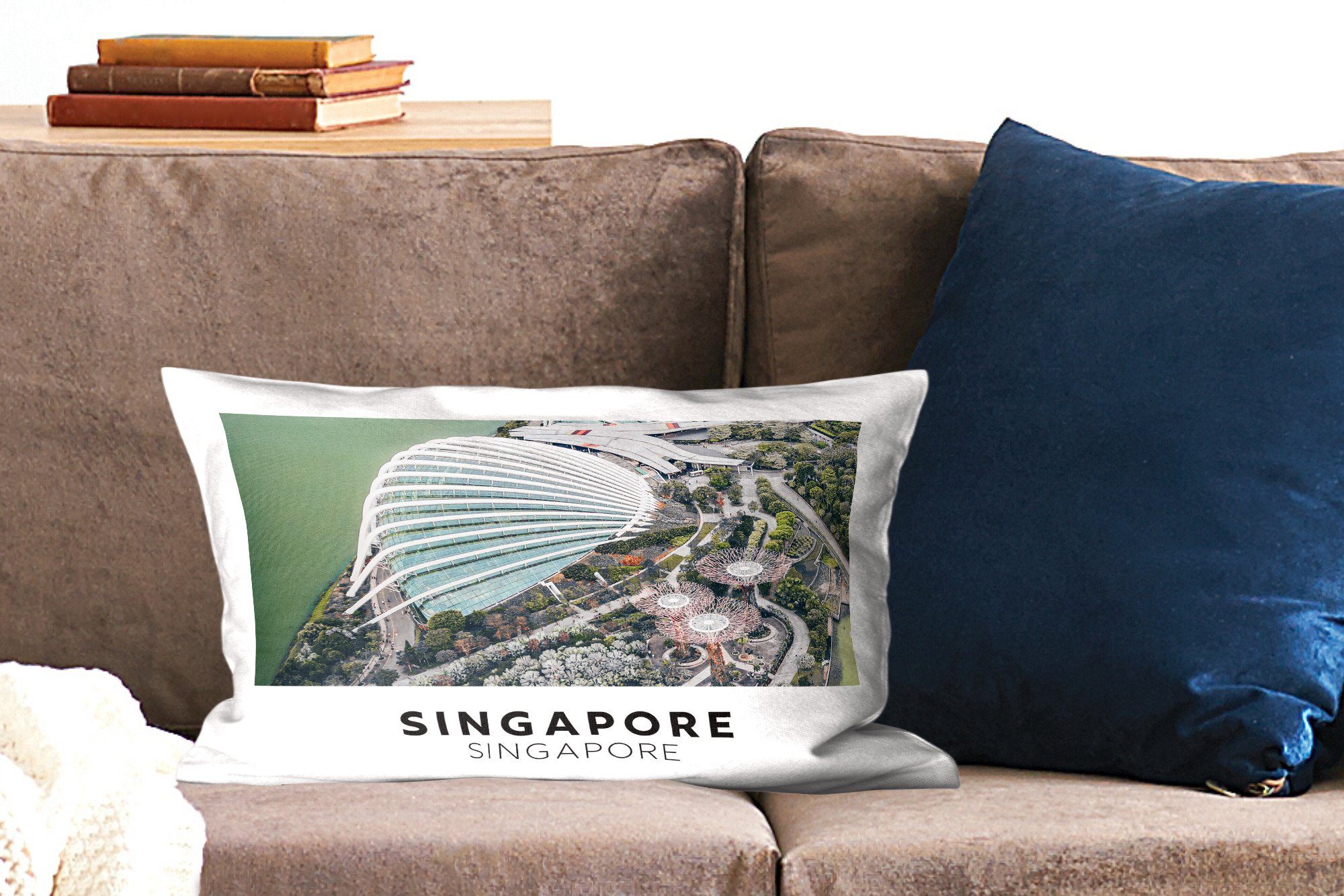 Zierkissen, Wohzimmer MuchoWow Architektur, Dekokissen Wasser Füllung, Dekokissen Dekoration, - Schlafzimmer Singapur mit -