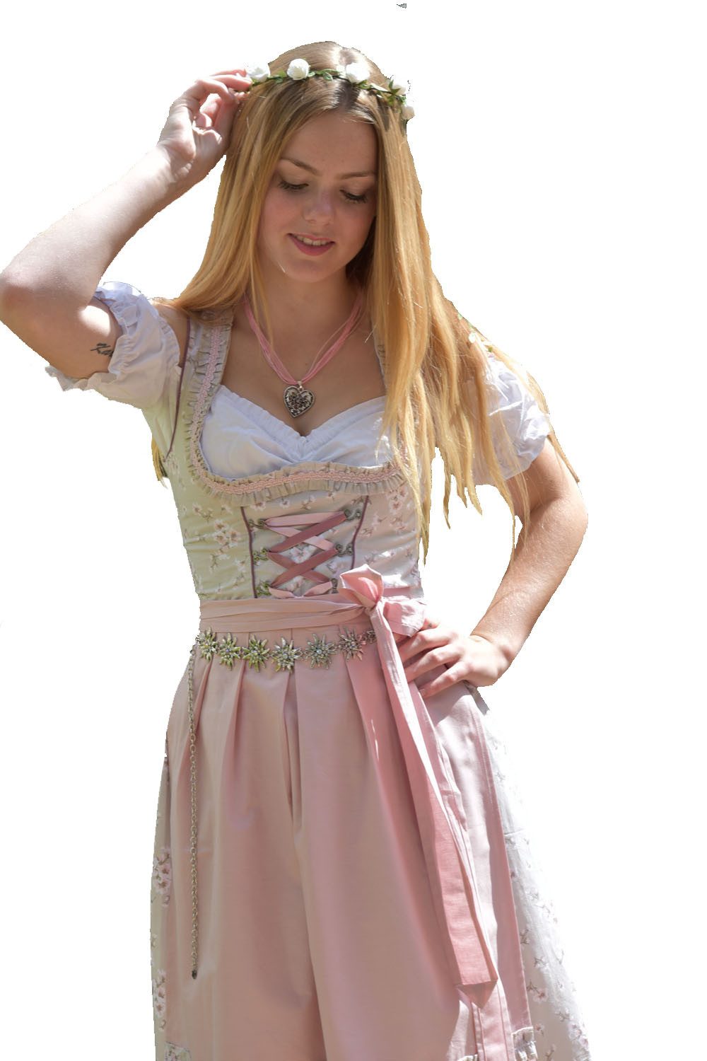 Entari Dirndl Trachtenkleid 502GT Grau Rosa Geblümt (3tlg) Geblümt günstig online kaufen