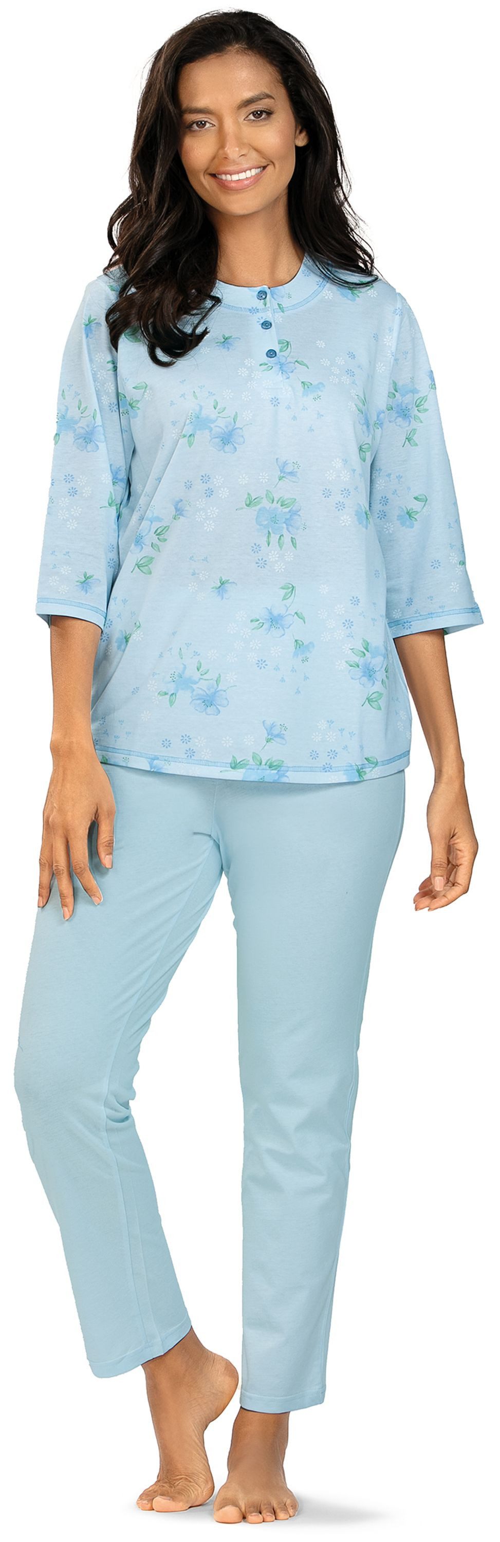 comtessa Schlafanzug Dreamy breeze (Set, 2 tlg., 2-teilig) Damen Pyjama 2-teilig lang geknöpft 3/4 Arm Baumwolle große Größen