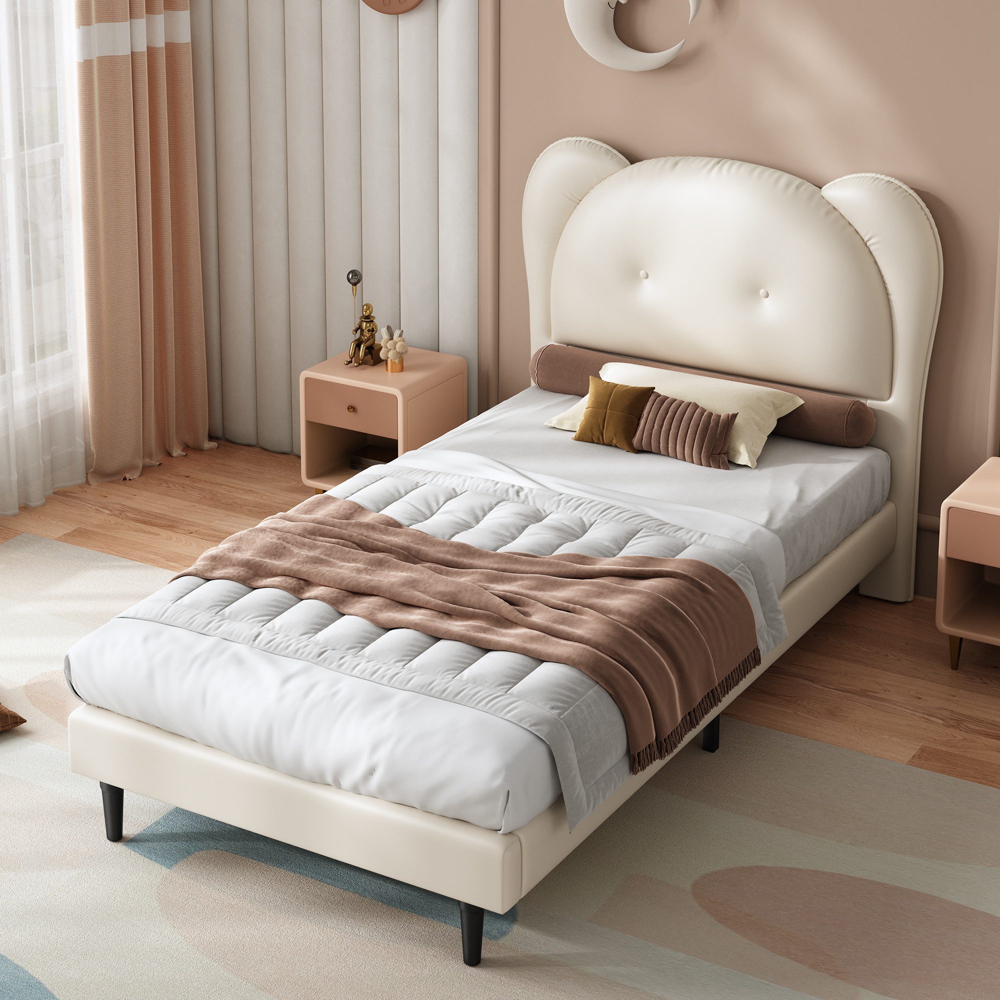SOFTWEARY Polsterbett mit Lattenrost und Kopfteil (90x200 cm), Einzelbett, Jugendbett, Kunstleder