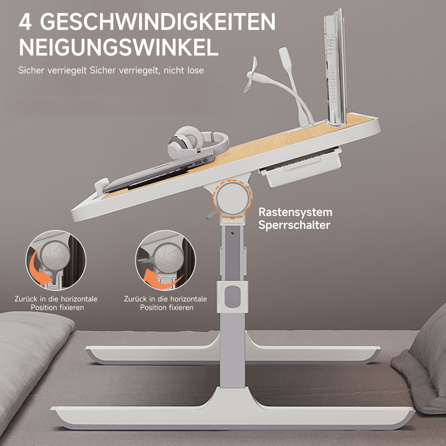 Refined Living Laptoptisch Betttisch Klappbar mit Schublade Buchständer Laptop-Stopper USB (Laptoptisch Holzplatte für Wohnzimmer Büro und Unterwegs Sofa Boden, – Bild 5 von 5