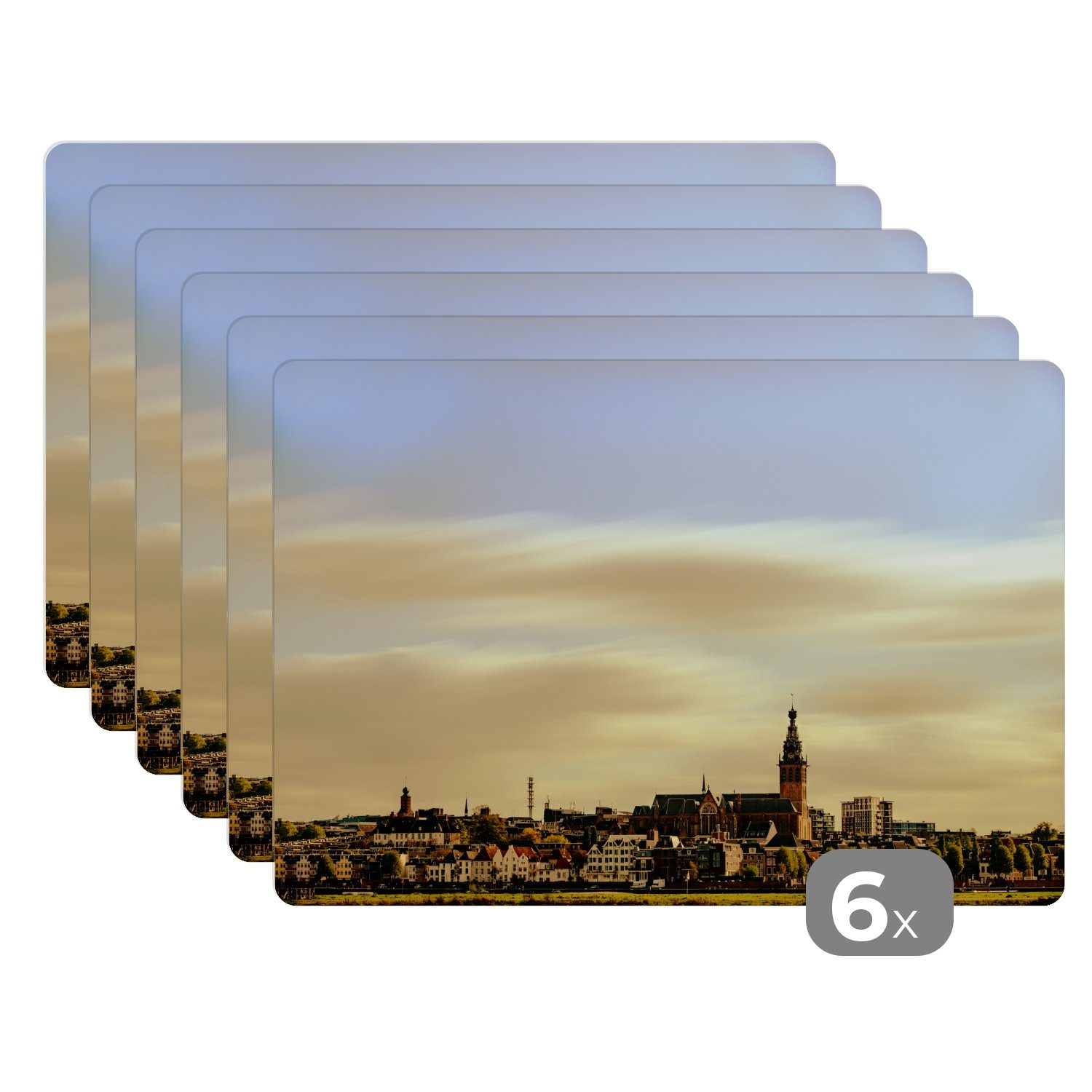 Tischmatten, (6-St), Platzset, Platzset, - Niederlande, MuchoWow, Platzmatte, Nijmegen - Skyline Platzdecken, Schmutzabweisend