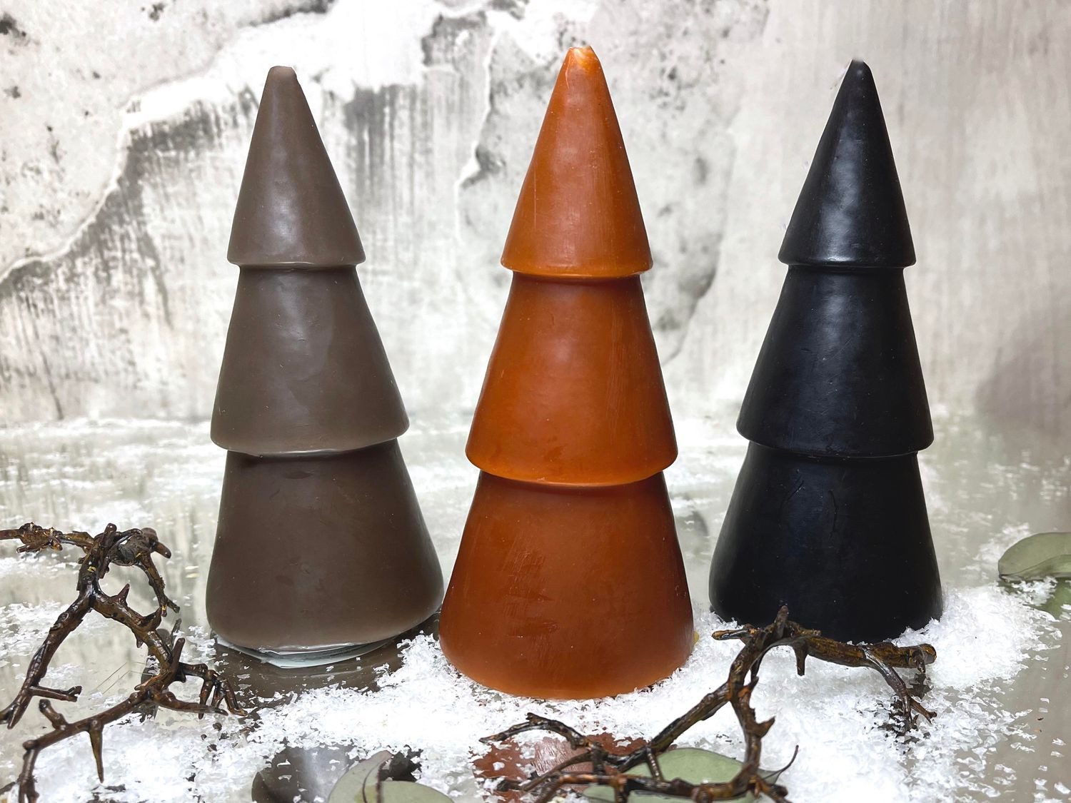 ZauberDeko Adventskerze Kerze Weihnachtsbaum Orange Taupe Schwarz Tischdeko Weihnachten 18cm