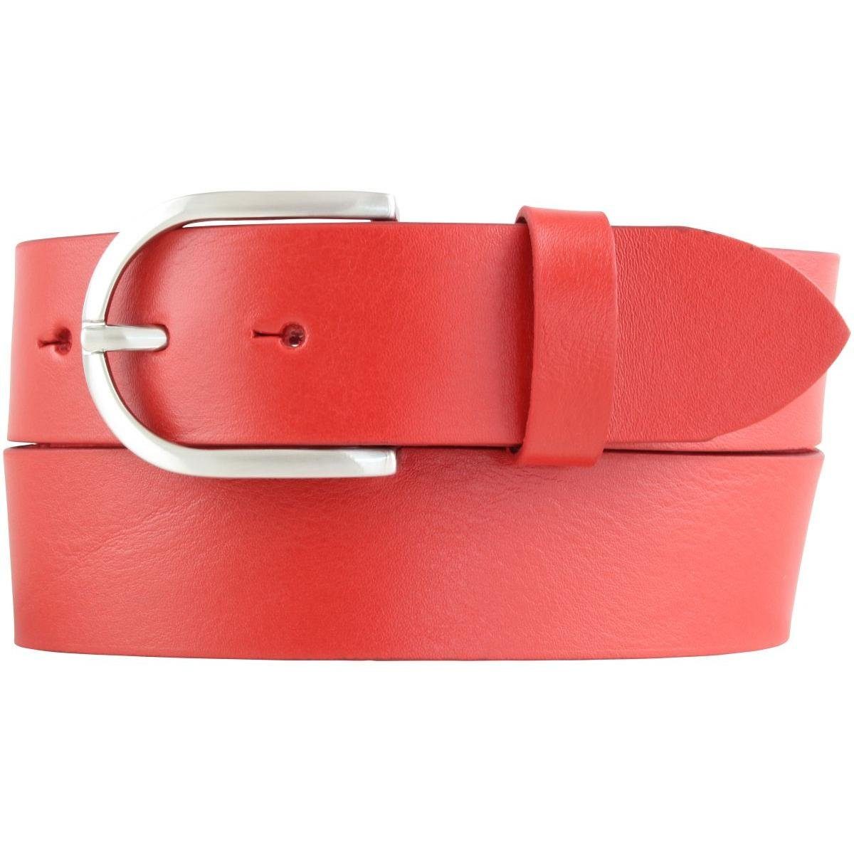 BELTINGER Ledergürtel Damen-Gürtel aus Vollrindleder 4 cm - Jeans-Gürtel für Damen 40mm - Vo Rot, Silber