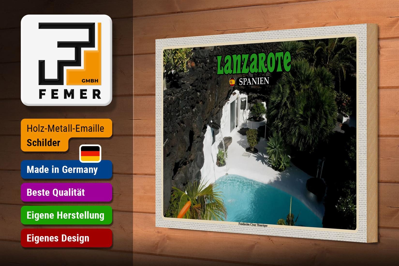Femer GmbH Holzbild Reise 30x20cm Lanzarote Spanien Fundacion César Manrique, (1 St), Glatte Holzfaserplatte (MDF), vorn beschichtet