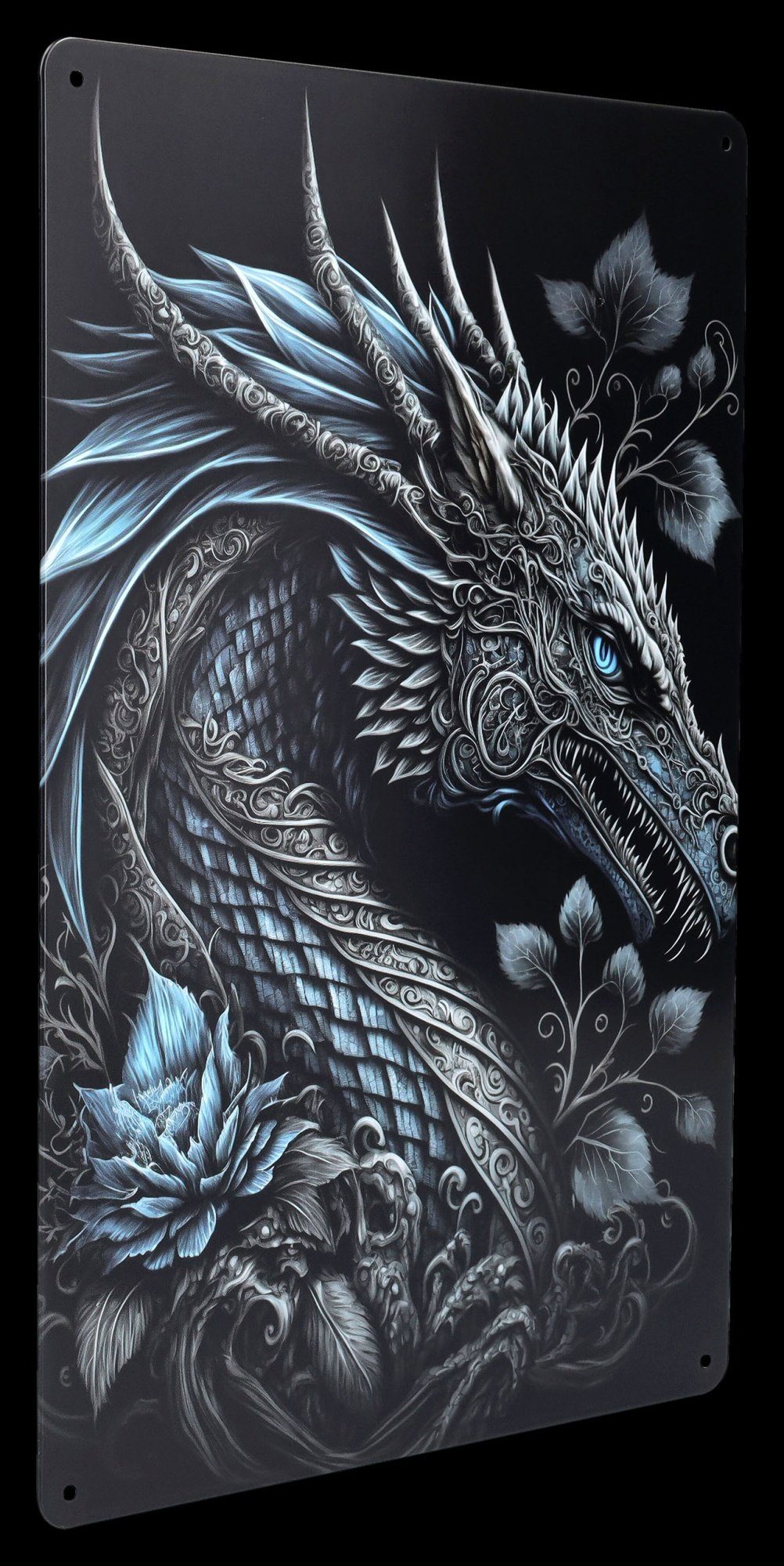 Figuren Shop GmbH Metallschild Blechschild - Blauer Rosen Drache - Fantasy günstig online kaufen