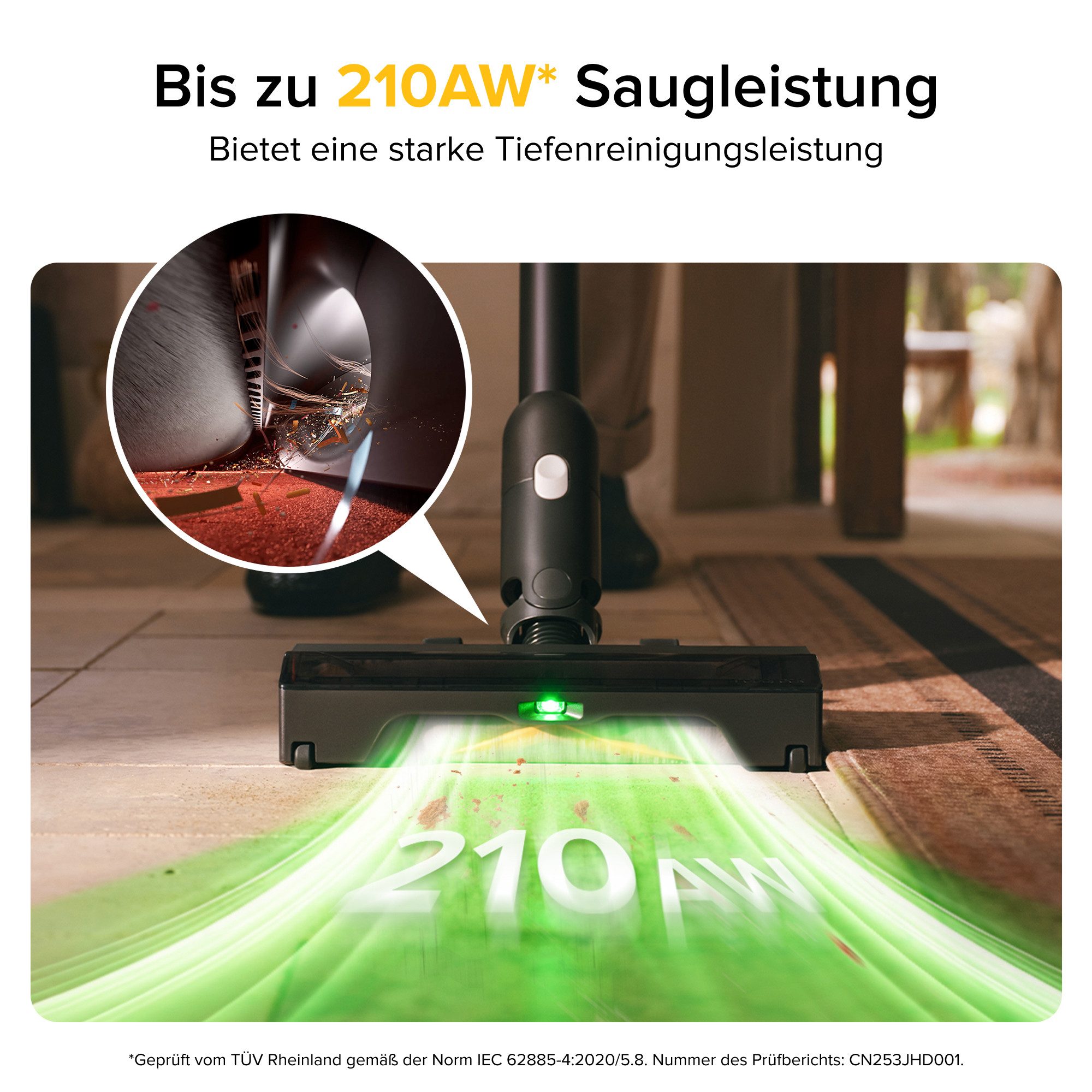 Roborock Akku-Handstaubsauger H60 Series Handstaubsauger, Akku-Staubsauger, Anti-Tangle Bürste, 500 W, 80 Min Laufzeit, 90° flexibles Saugrohr, LED, Anti-Tangle-Bürste für Teppiche