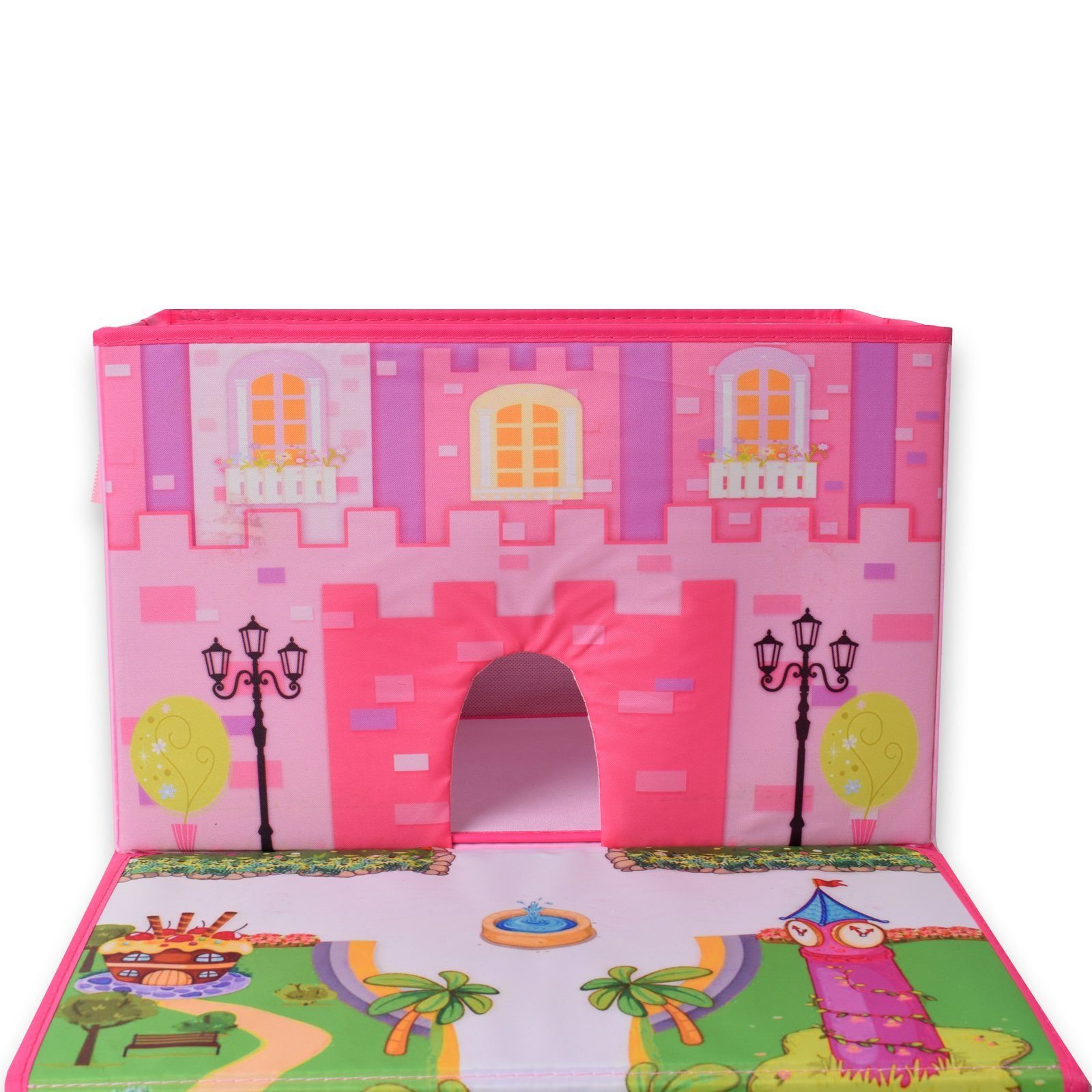 TE-Trend Aufbewahrungsbox Mädchen Box Schloss Motiv Spielmatte Spielteppich, mit Integriertem Deckel und Spielmatte