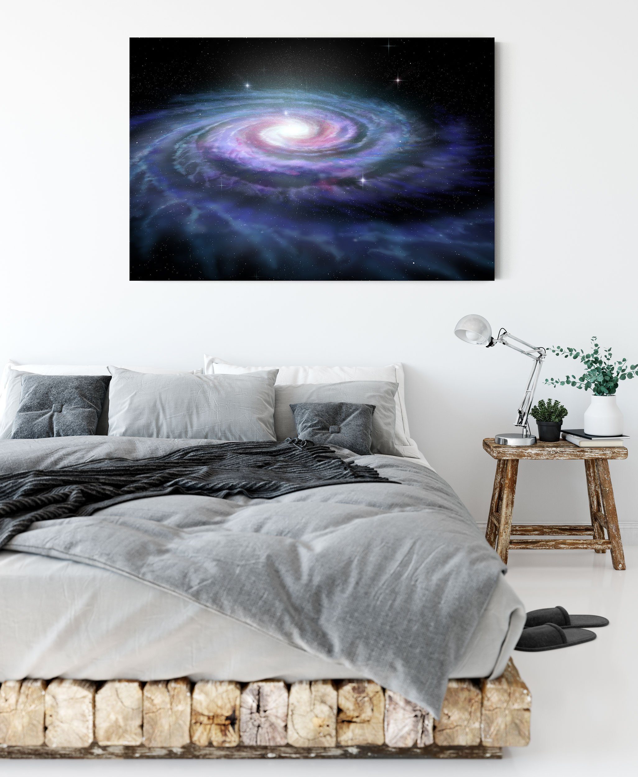 bespannt, Zackenaufhänger (1 Pixxprint Galaxie inkl. St), Sternenwirbel Galaxie, Sternenwirbel Leinwandbild Leinwandbild fertig