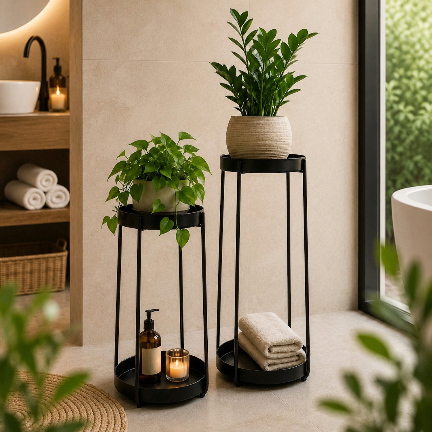INtrenDU Blumenständer mit je 2 Etagen für Pflanzen & Deko, 58+46 cm (Blumenständer-Set, 2 St., 2er-Set)